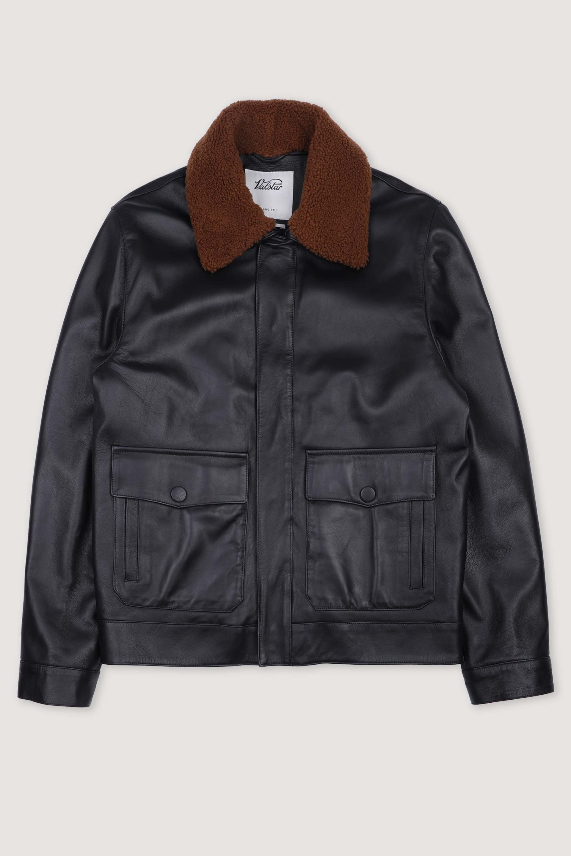 Giubbotto bomber Tom in nappa con collo in shearling, imbottoto. Black - Black
