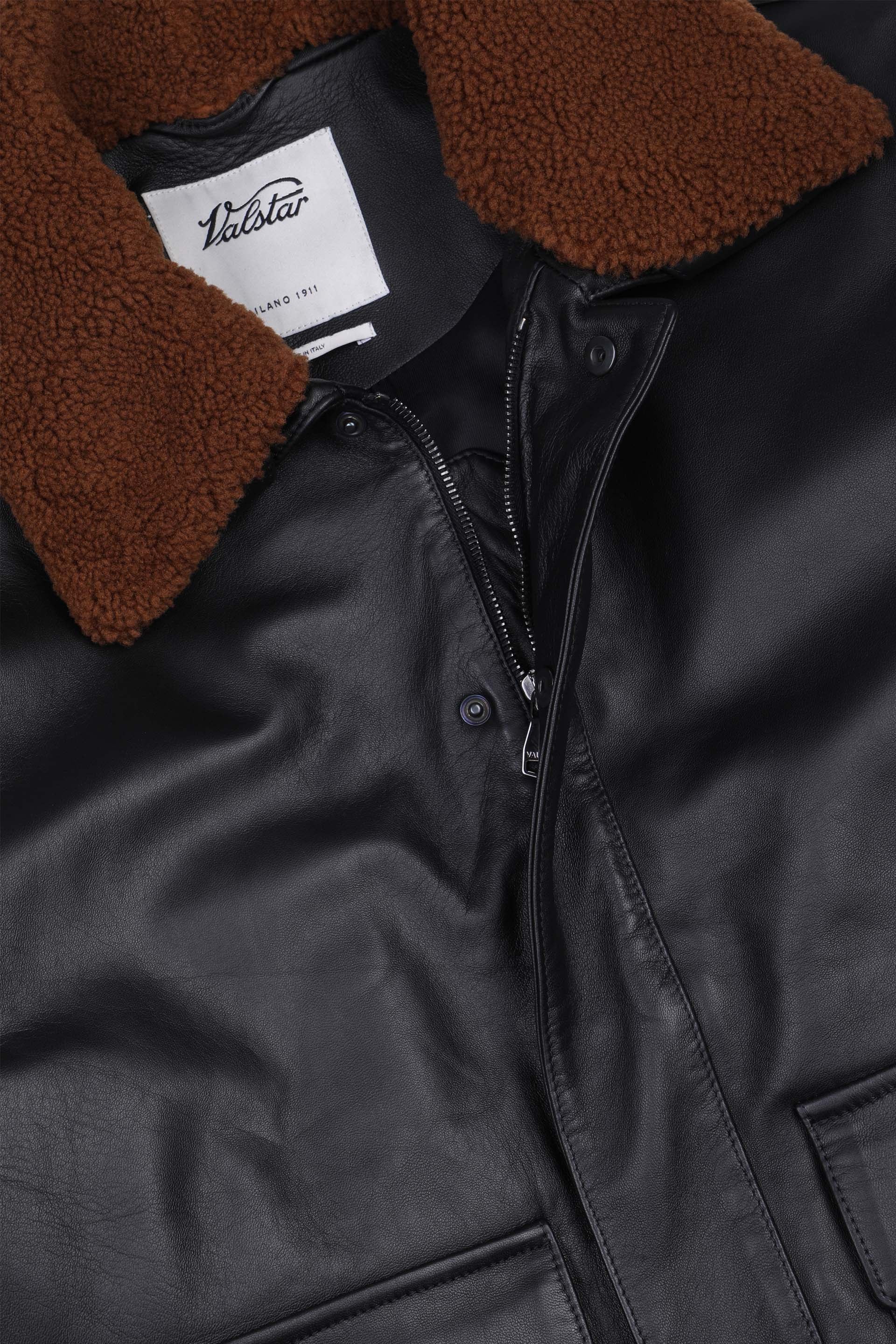 Giubbotto bomber Tom in nappa con collo in shearling, imbottoto. Black - Black