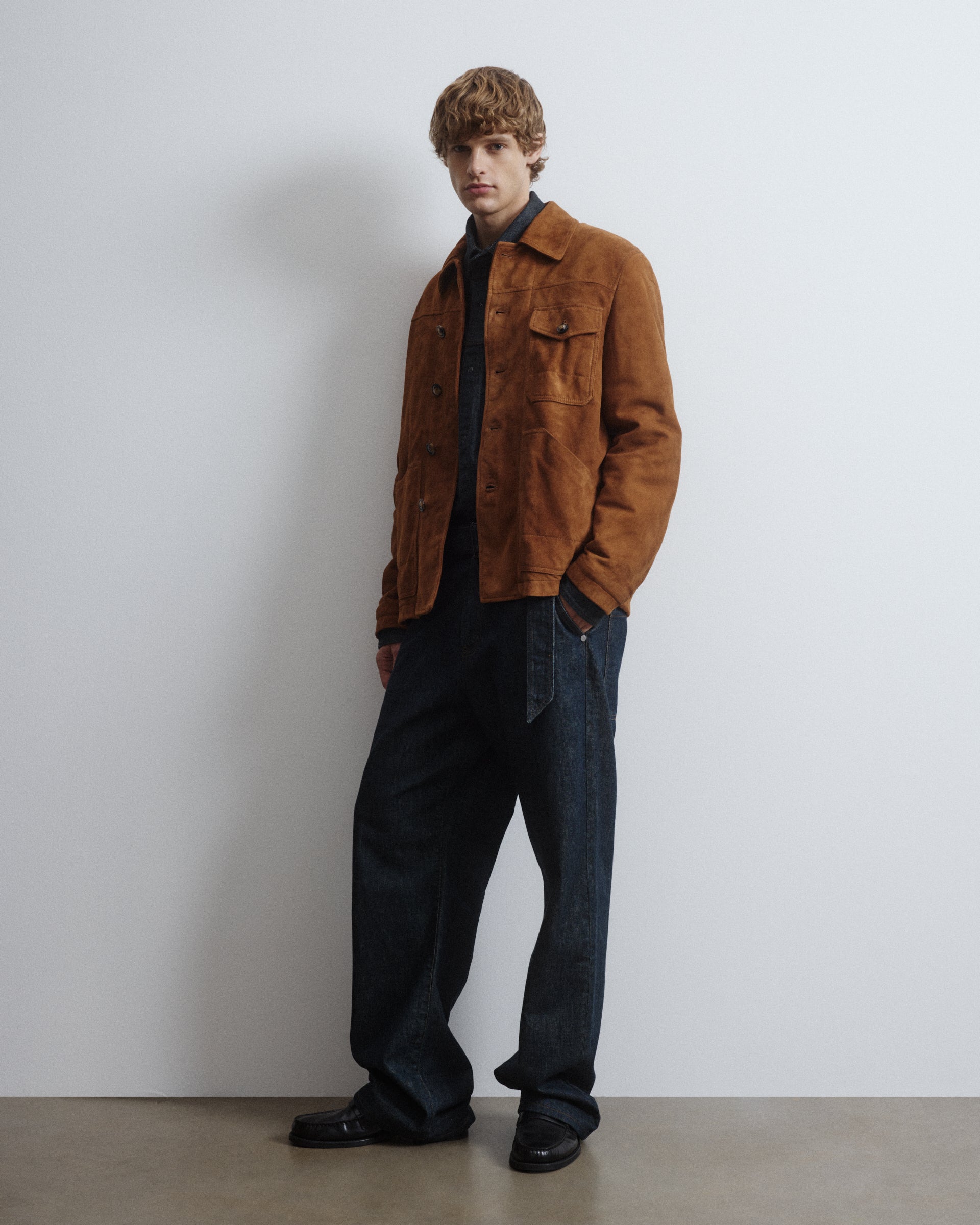 Elgar padded work jacket in suede leather. Brown - Sandal
