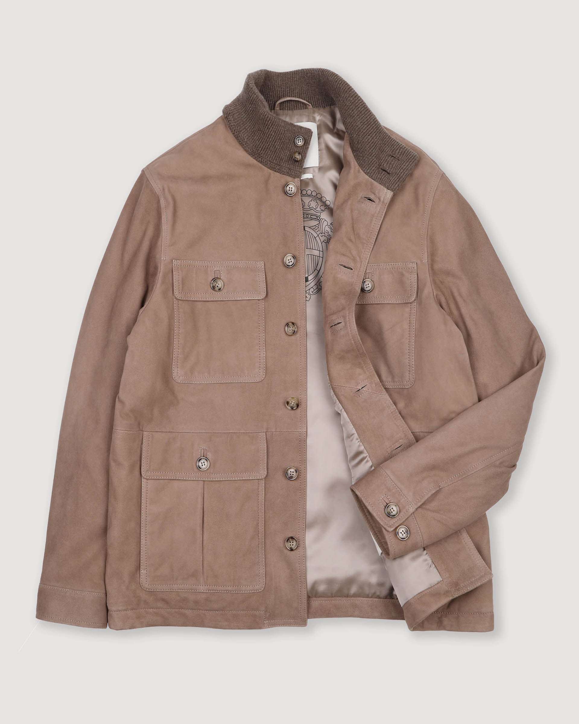 Field jacket Brera in suede, imbottita e collo in maglia di lana. Marrone - Grege