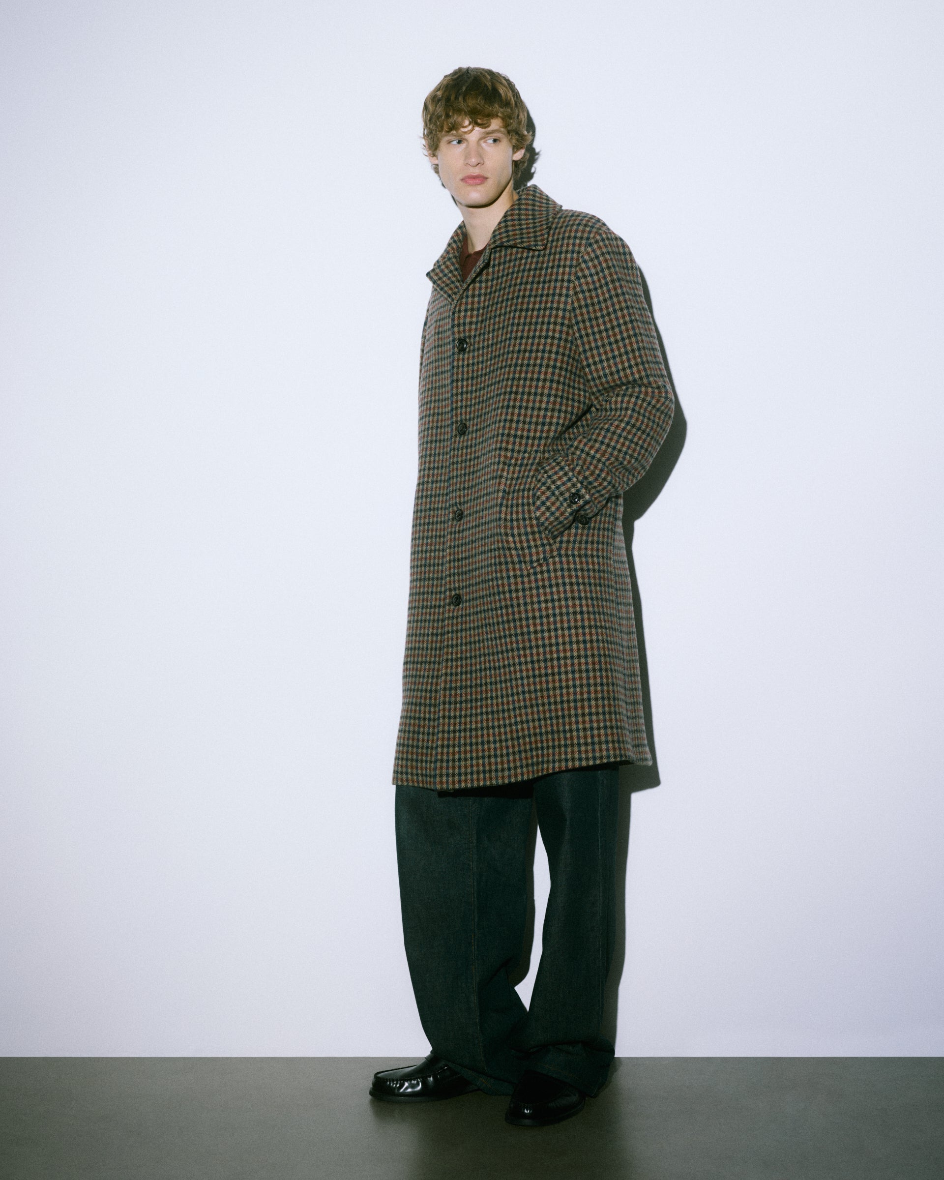 Marcello coat in check virgin wool fabric, lined - Cammello/Bluette/Ma