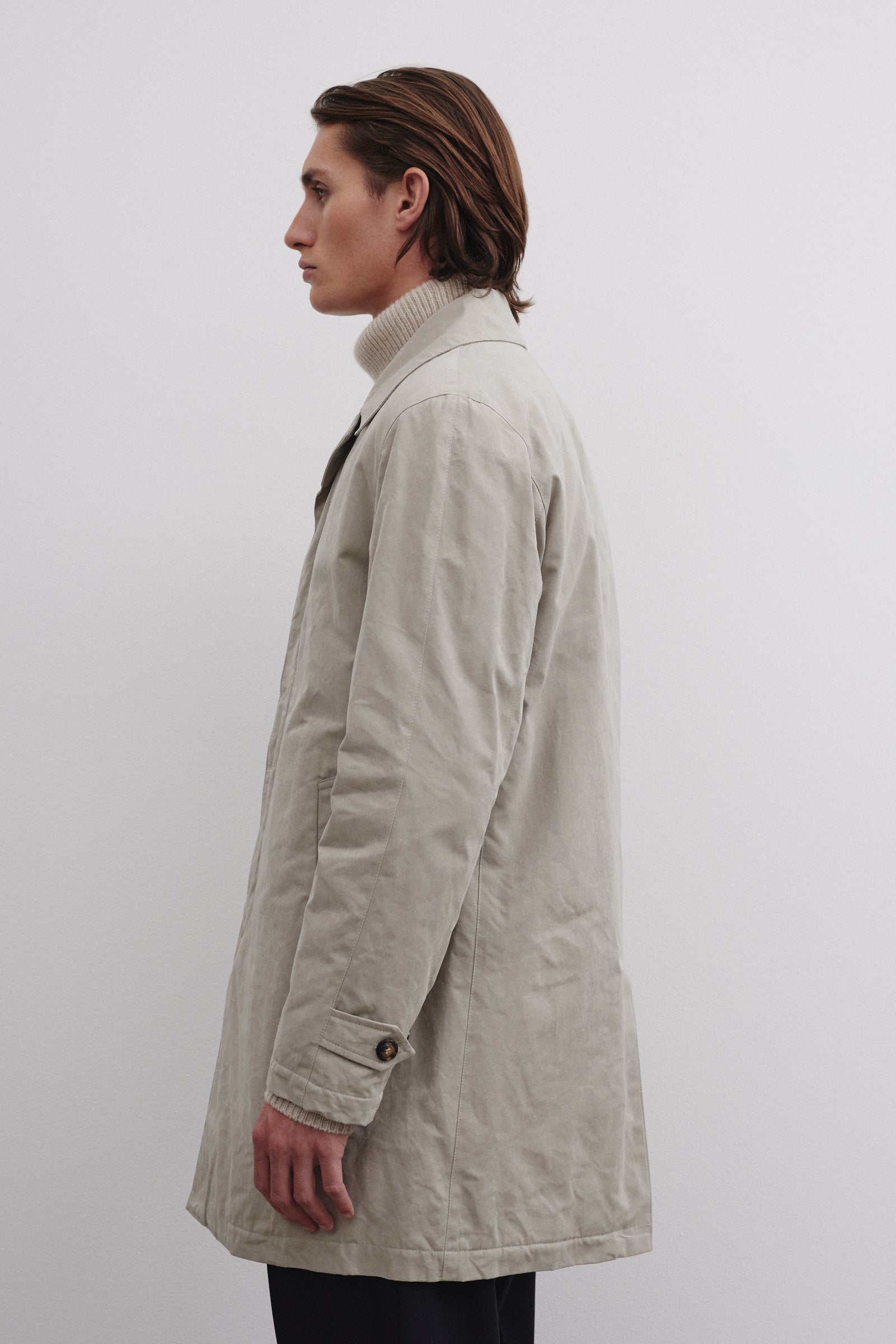 TRENCH COAT MILANO, TESSUTO MISTO COTONE CERATO WR, IMBOTTITO - Ghiaia