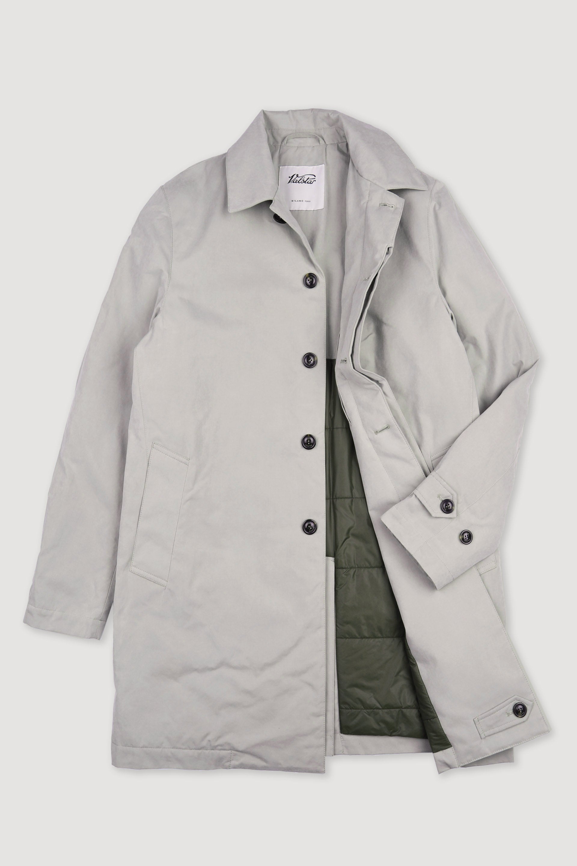 TRENCH COAT MILANO, TESSUTO MISTO COTONE CERATO WR, IMBOTTITO - Ghiaia
