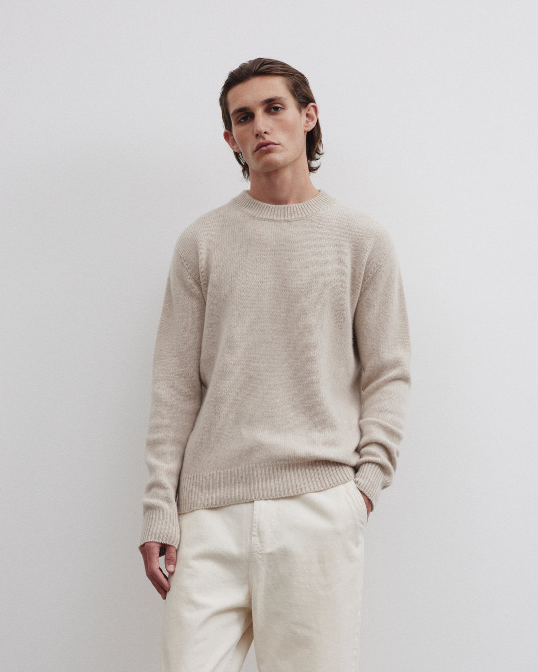 Maglia girocollo in cashmere. Beige - Dust