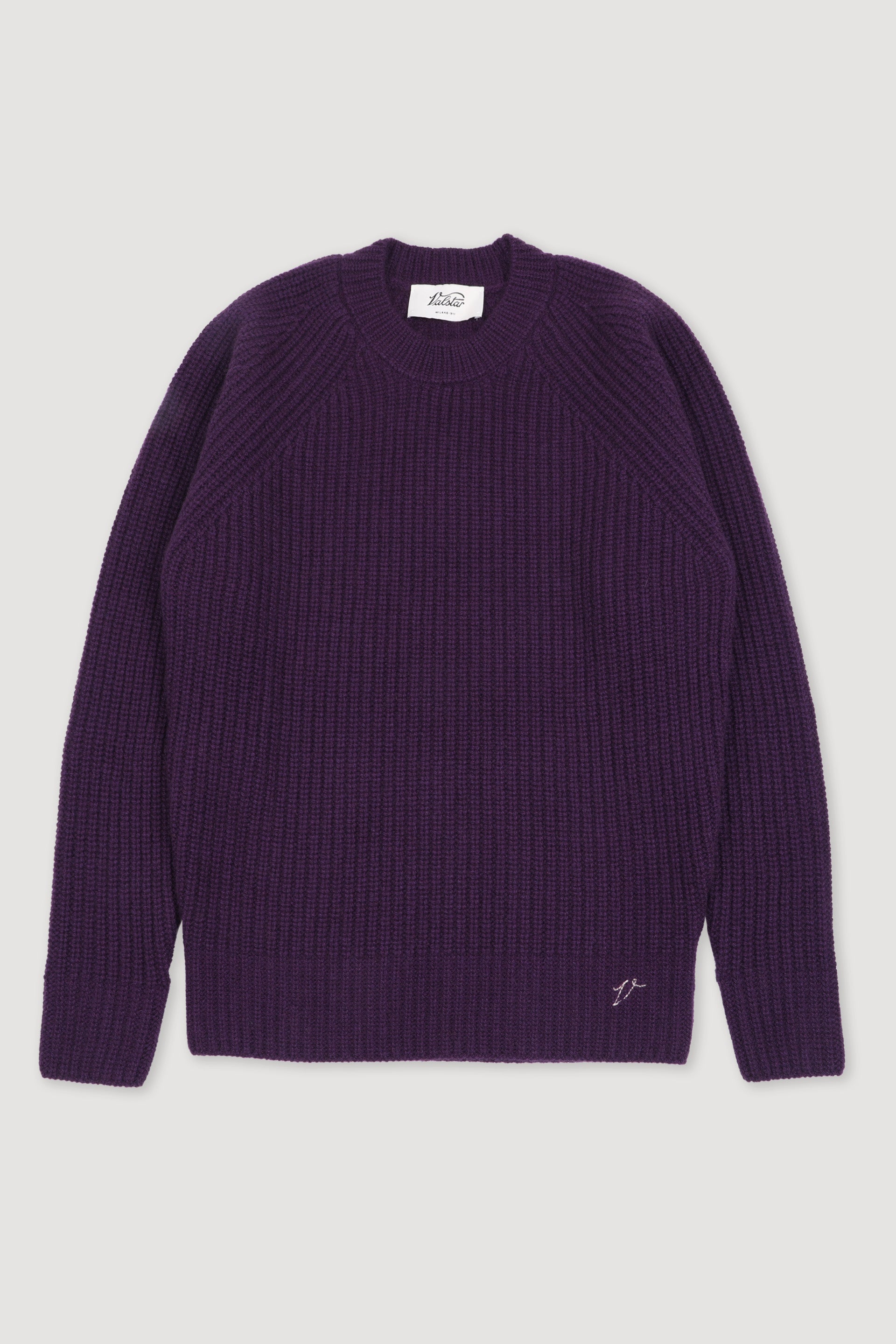 Maglia girocollo in cashmere con punto a mezza maglia inglese. Beige - Purple