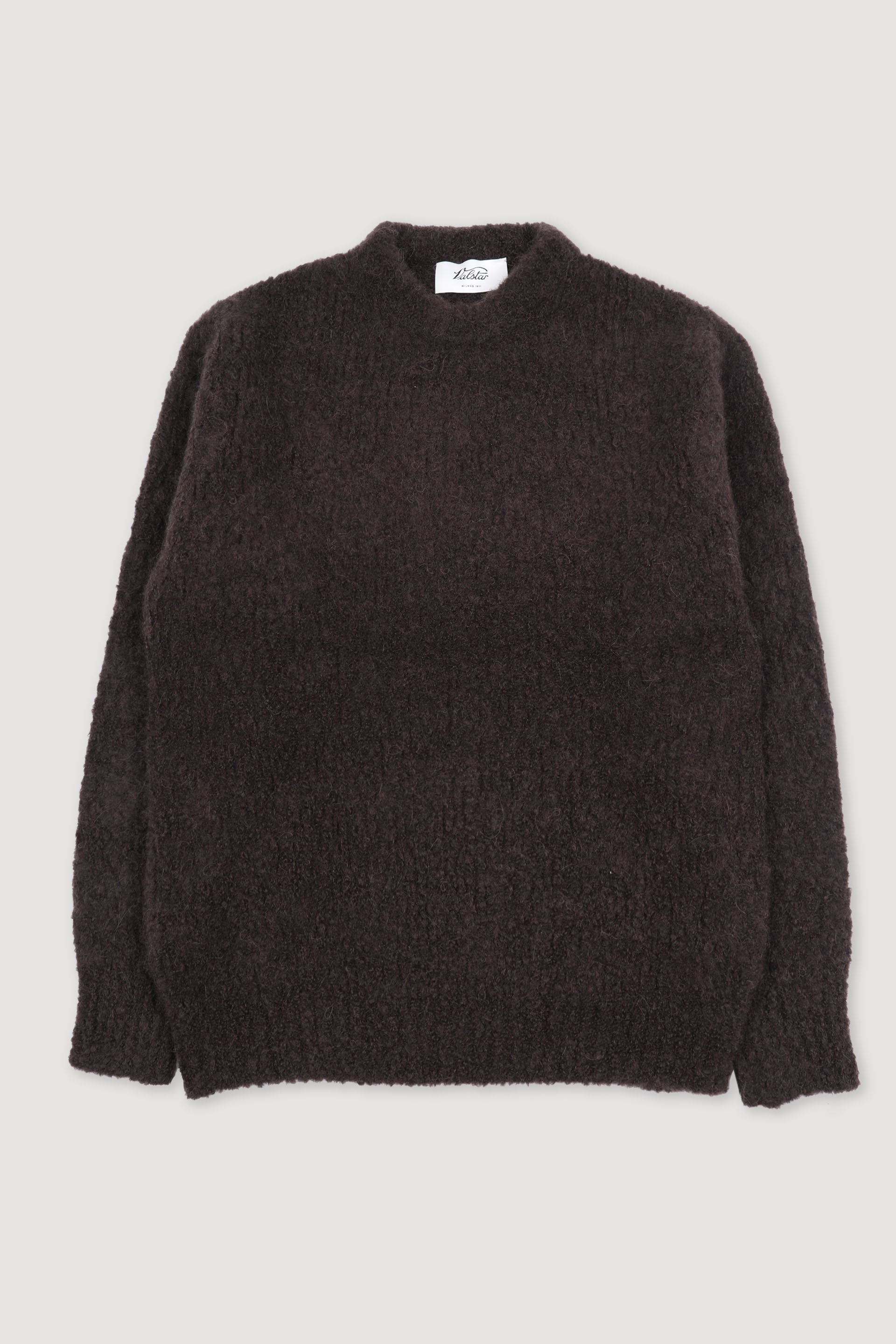 Maglia girocollo con filato bouclè in misto cashmere-alpaca-seta. Marrone - Moro