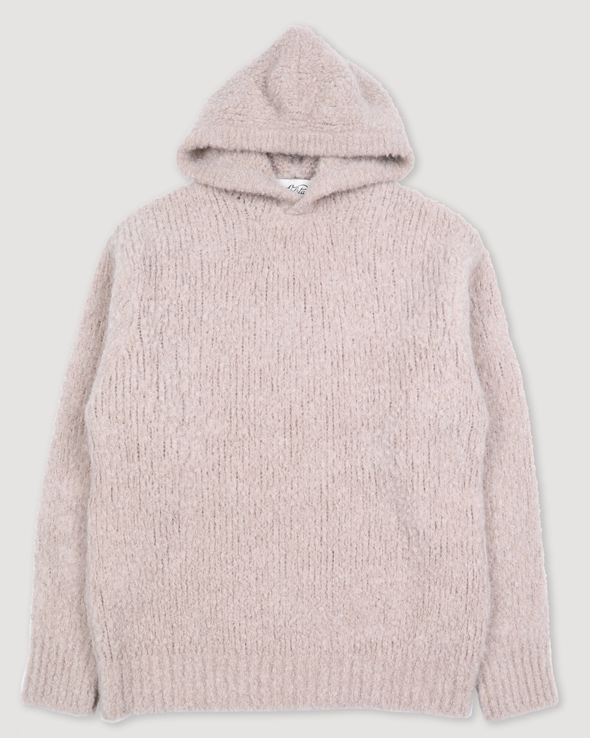 Maglia con cappuccio in  filato bouclè in misto cashmere-alpaca-seta. Beige - Sable