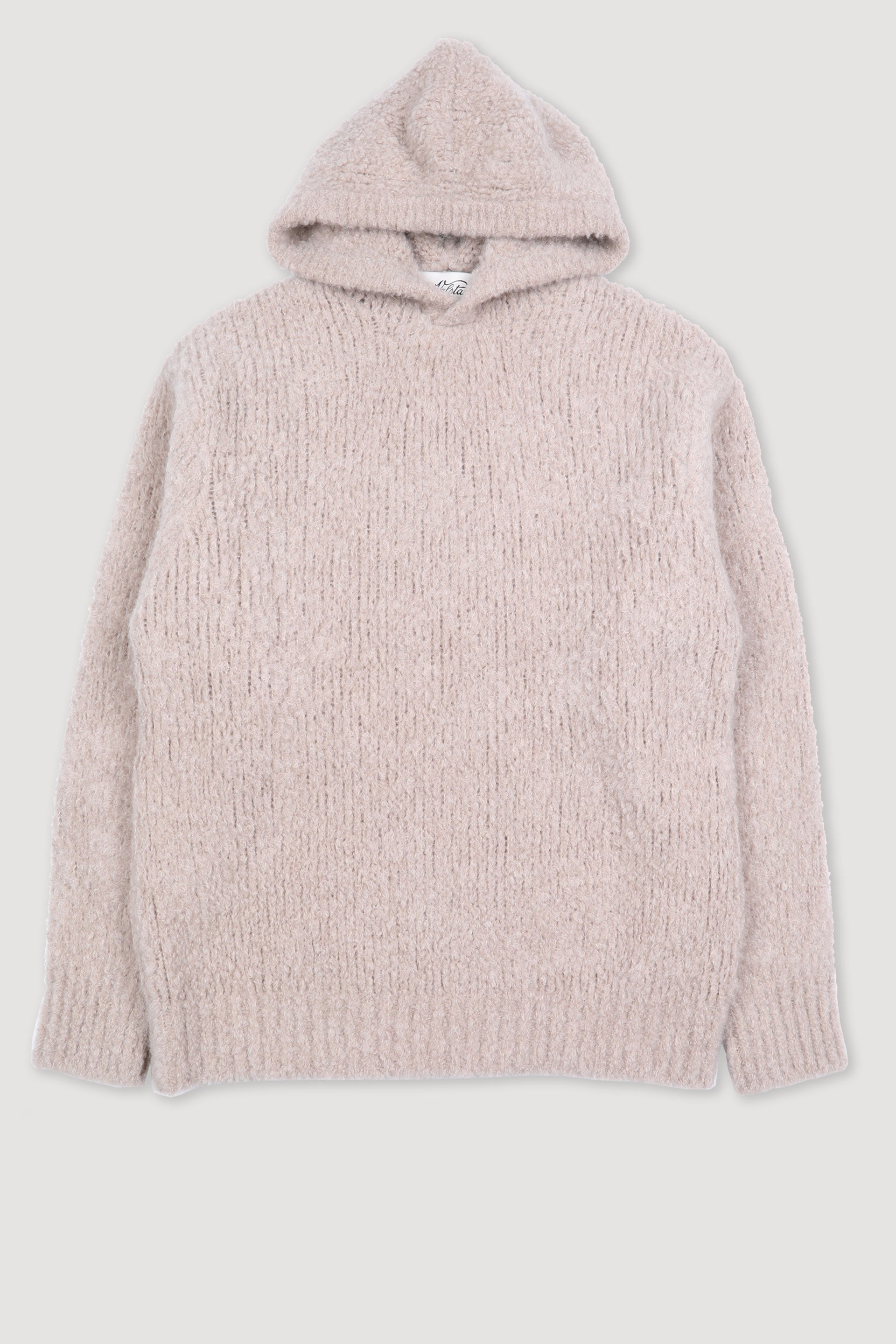 Maglia con cappuccio in  filato bouclè in misto cashmere-alpaca-seta. Beige - Sable