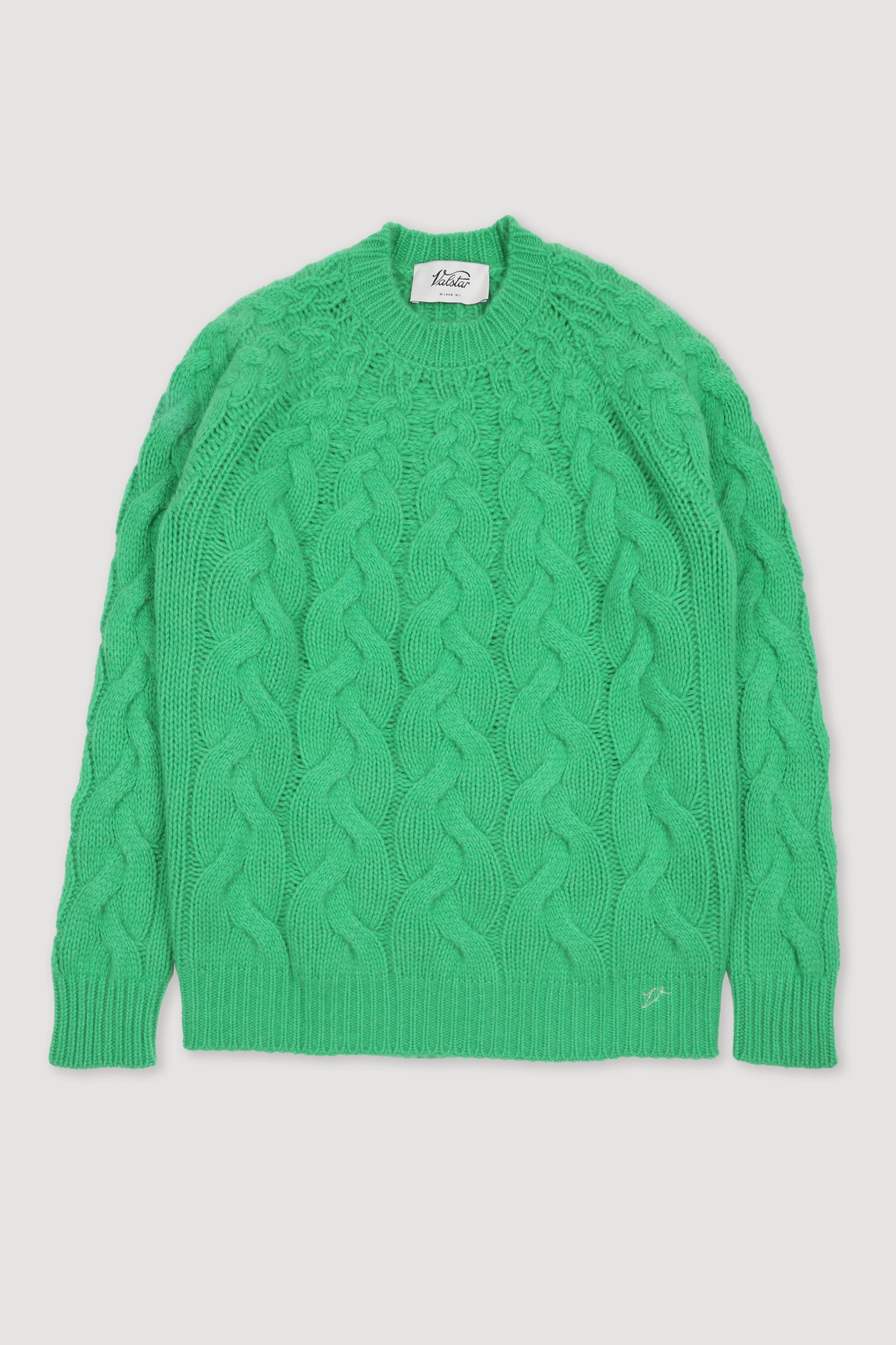 Maglia girocollo a trecce in cashmere. Verde - Bright green