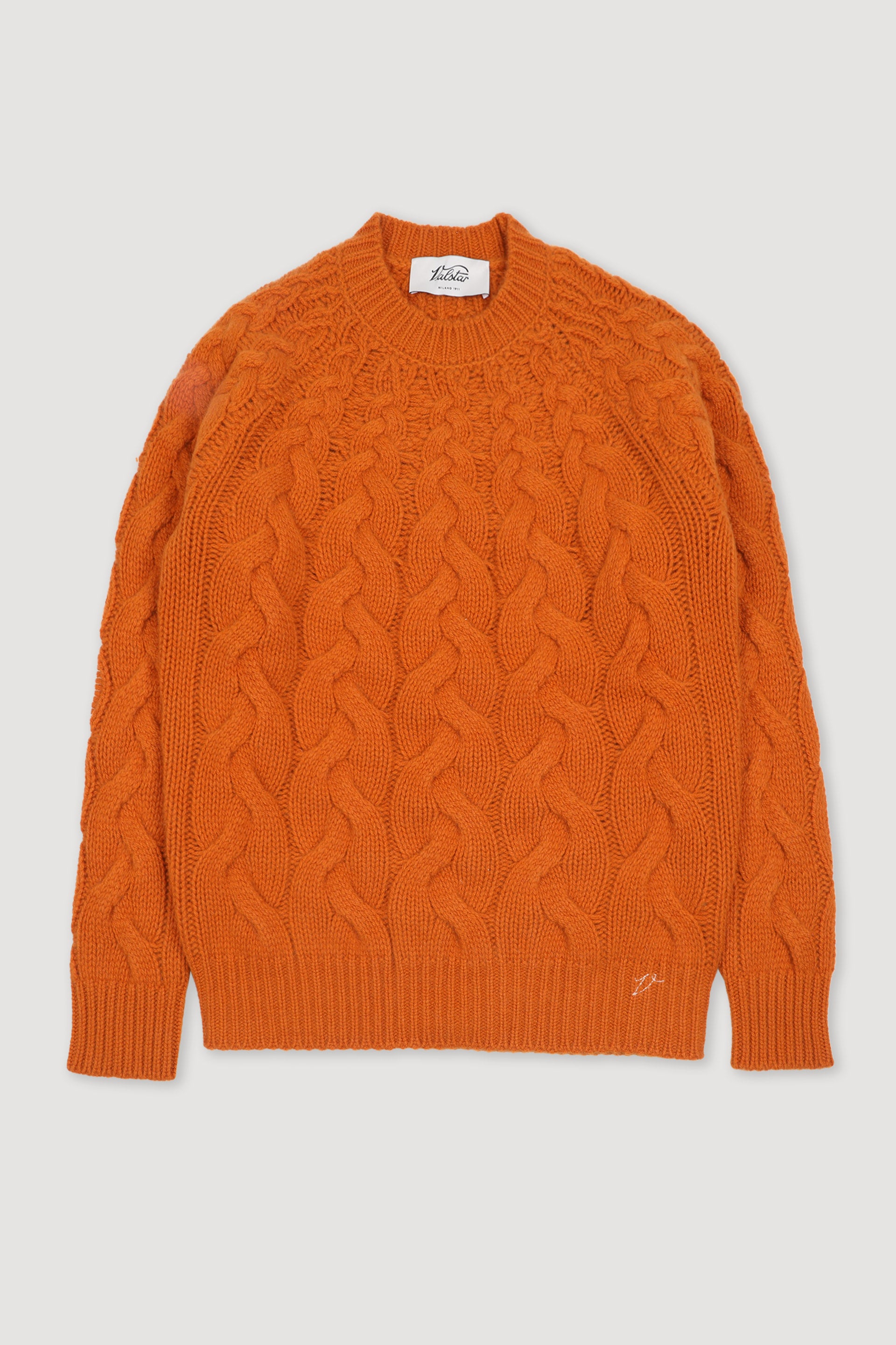 Maglia girocollo a trecce in cashmere. - Orange