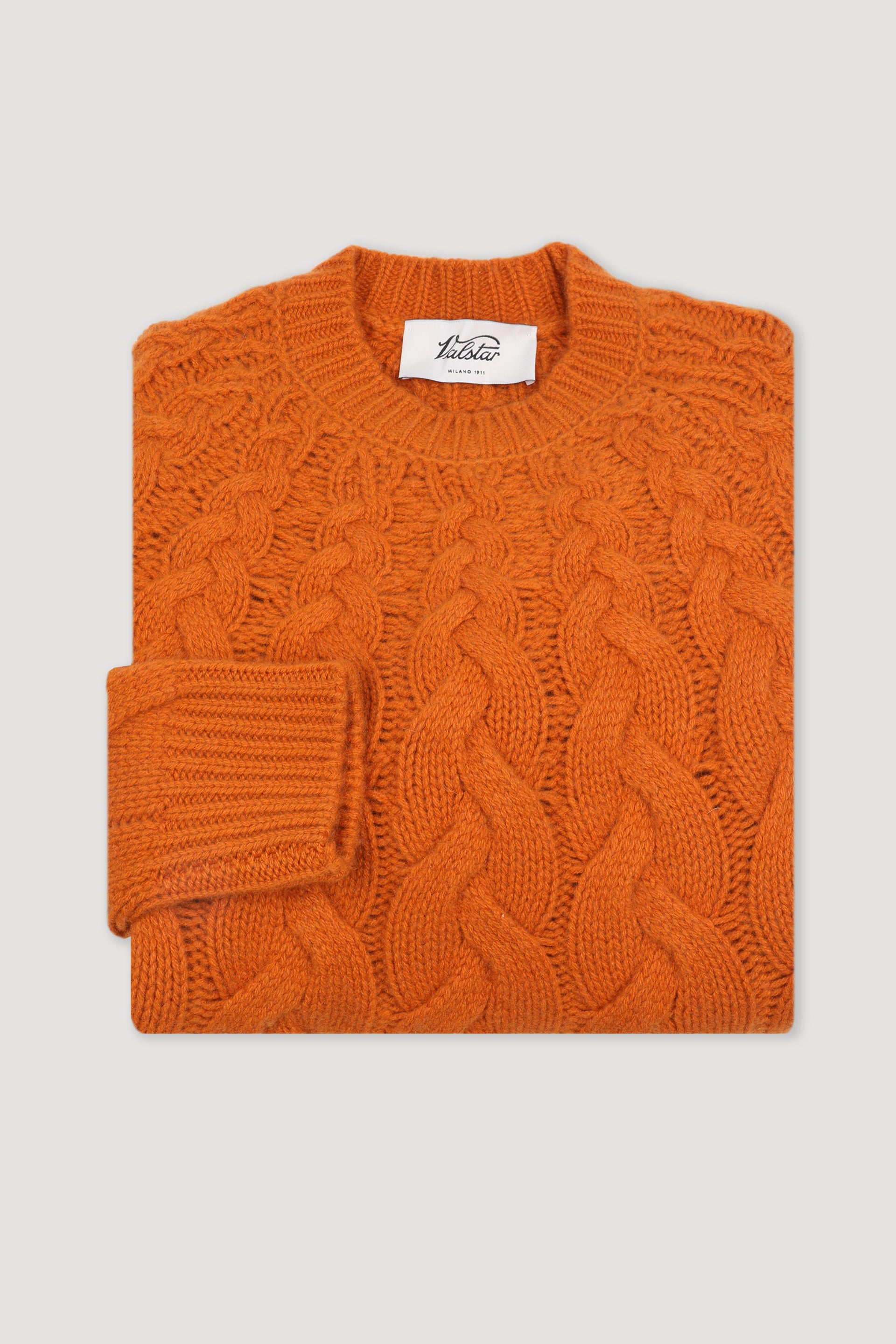 Maglia girocollo a trecce in cashmere. - Orange