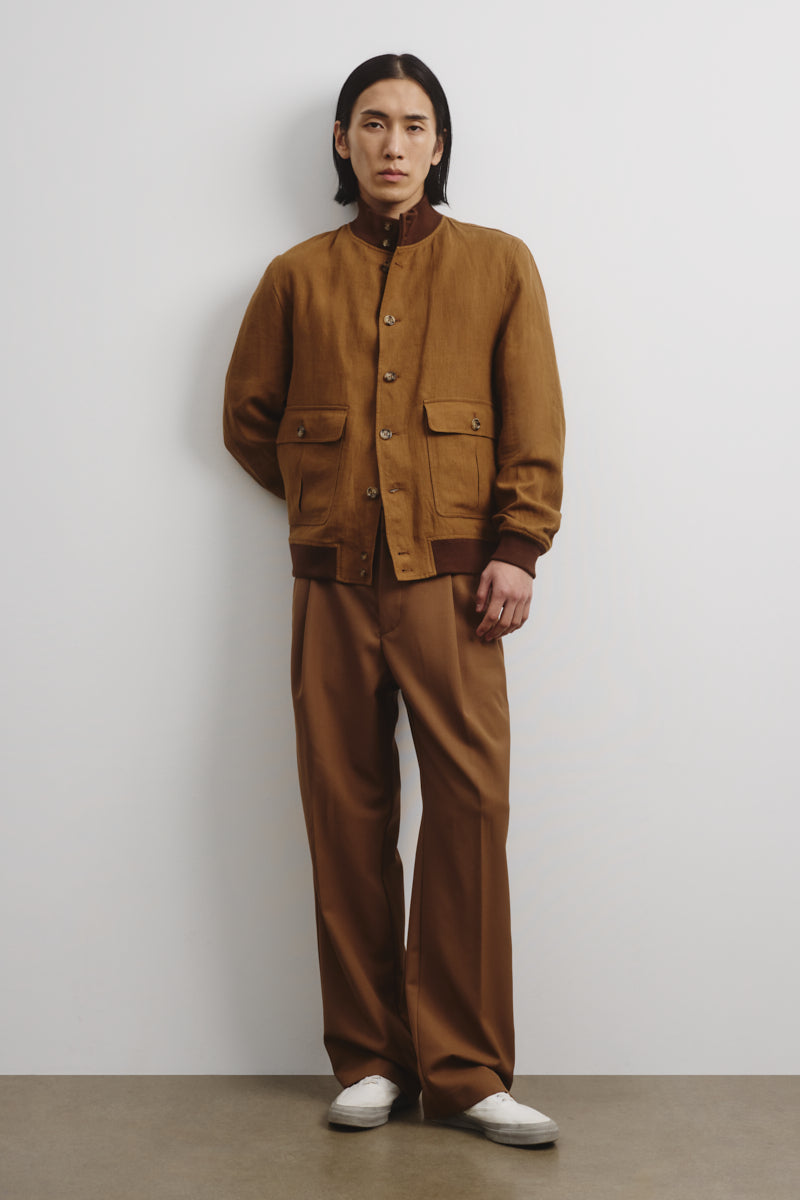 Giubbotto Valstarino in lino, sfoderato. Marrone - Cognac