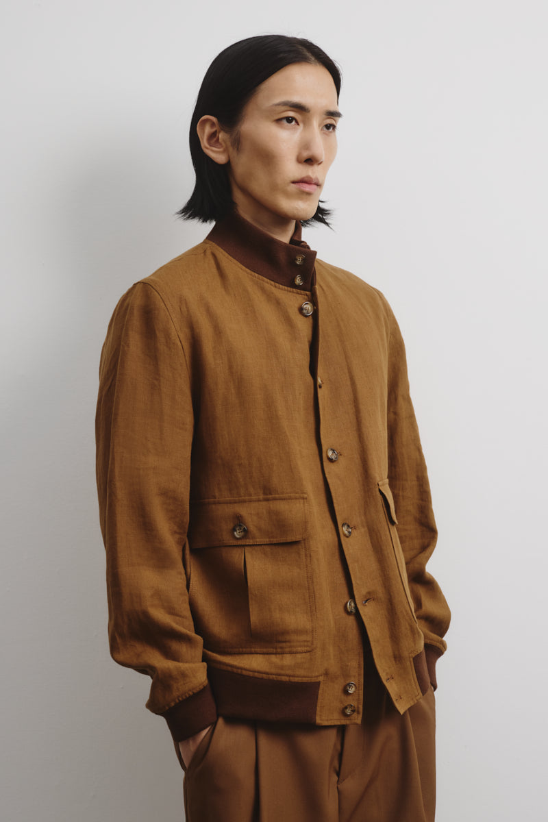 Giubbotto Valstarino in lino, sfoderato. Marrone - Cognac