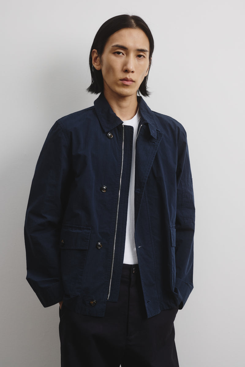 GIUBBOTTO CON ZIP, SFODERATO, TESSUTO GIAPPONESE COTONE/NYLON WR, FINISSAGGIO VINTAGE - Navy blue