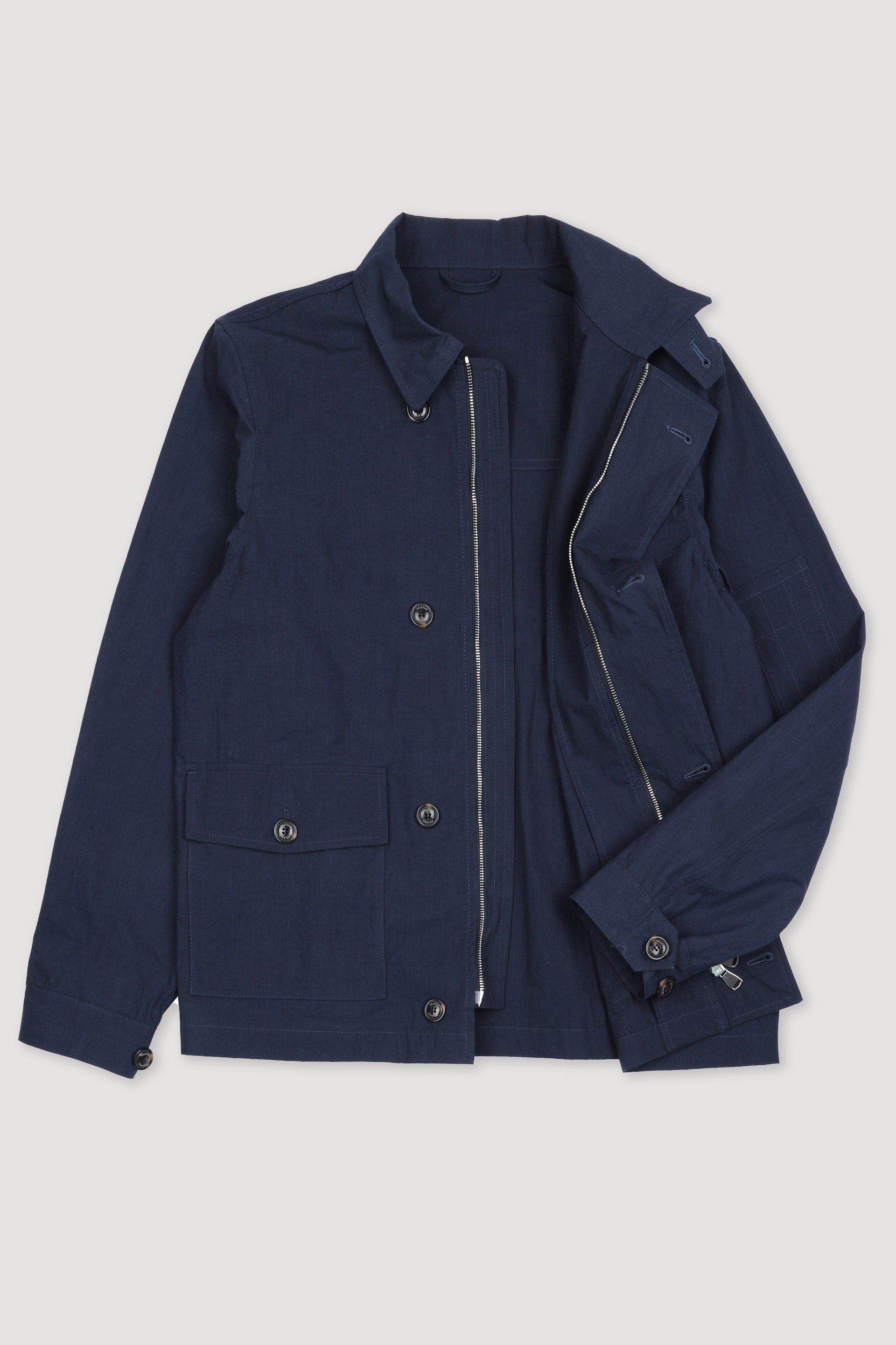 GIUBBOTTO CON ZIP, SFODERATO, TESSUTO GIAPPONESE COTONE/NYLON WR, FINISSAGGIO VINTAGE - Navy blue