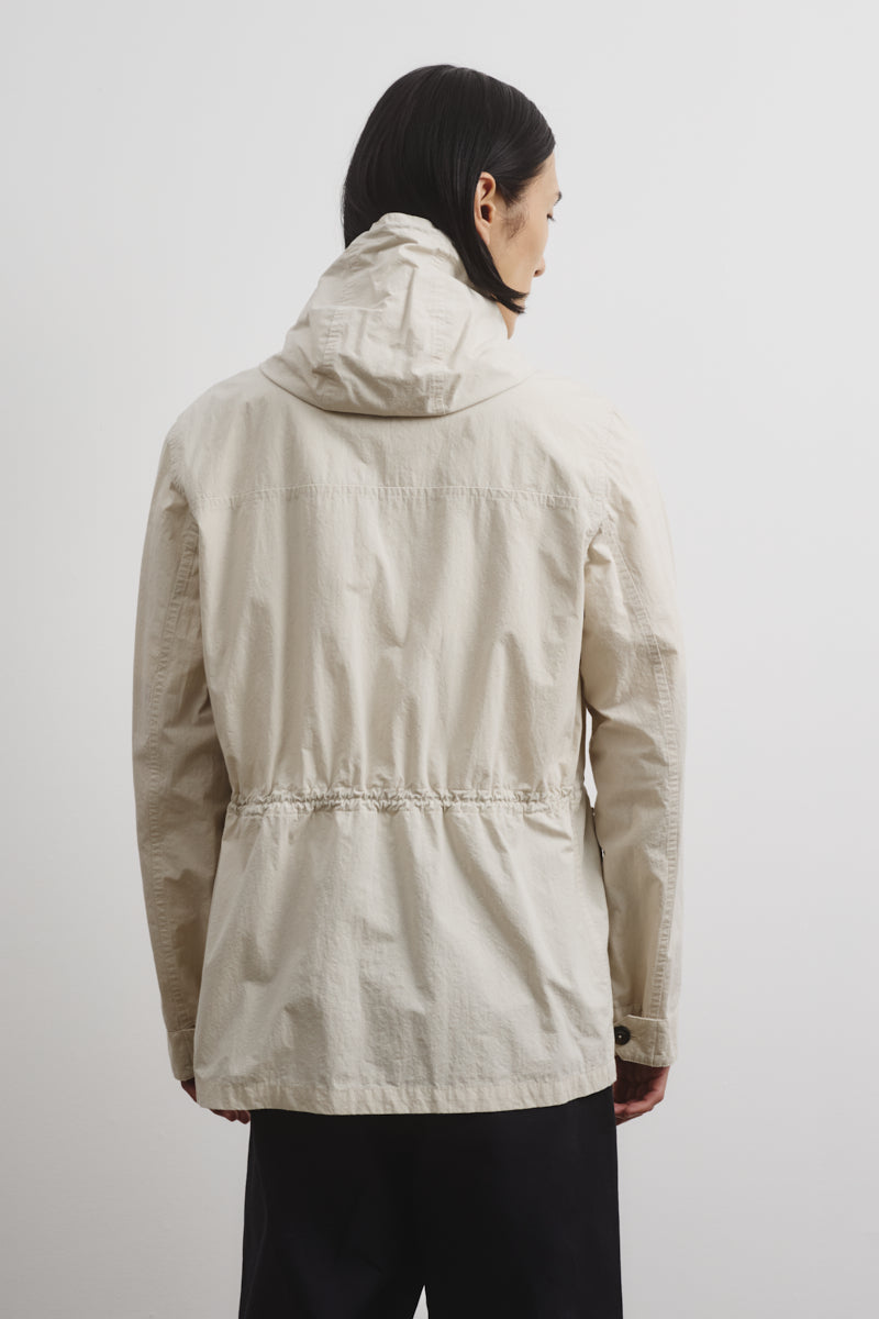 FIELD JACKET CAPPUCCIO ASCOMPARSA, SFODERATO, TESSUTO GIAPPONESE COTONE/NYLON WR, FINISSAGGIO VINTAGE - Ivory
