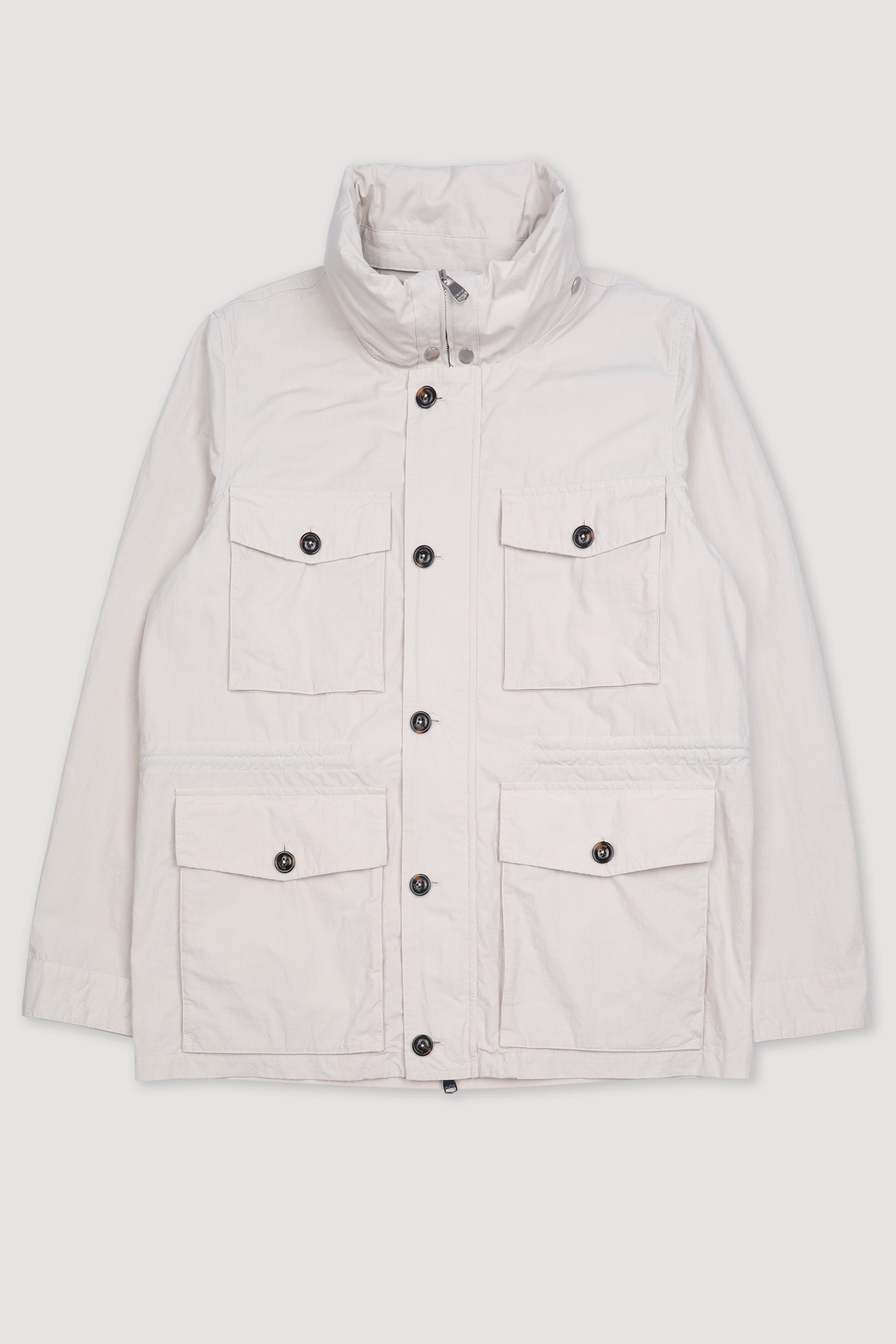FIELD JACKET CAPPUCCIO ASCOMPARSA, SFODERATO, TESSUTO GIAPPONESE COTONE/NYLON WR, FINISSAGGIO VINTAGE - Ivory