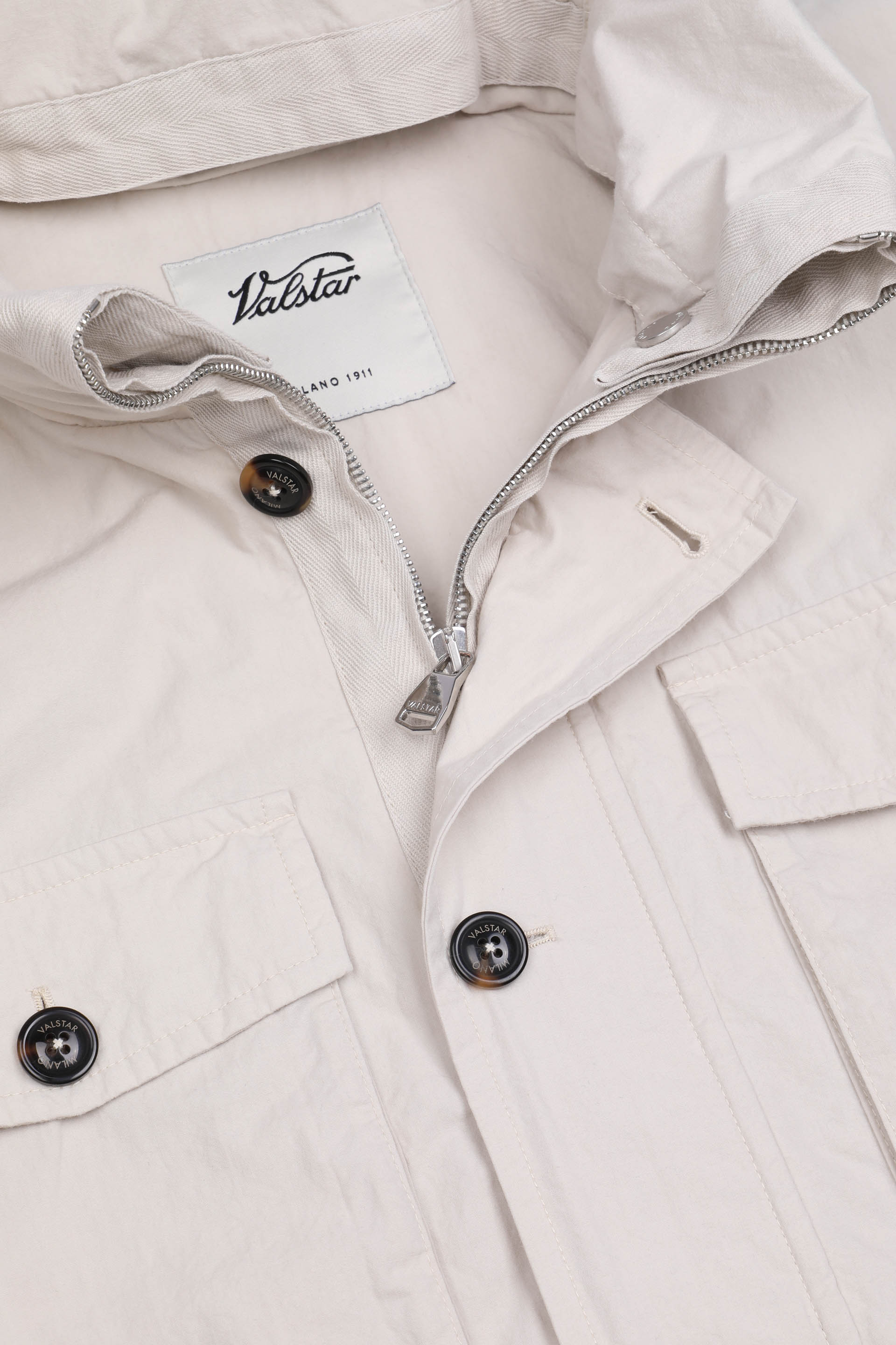 FIELD JACKET CAPPUCCIO ASCOMPARSA, SFODERATO, TESSUTO GIAPPONESE COTONE/NYLON WR, FINISSAGGIO VINTAGE - Ivory