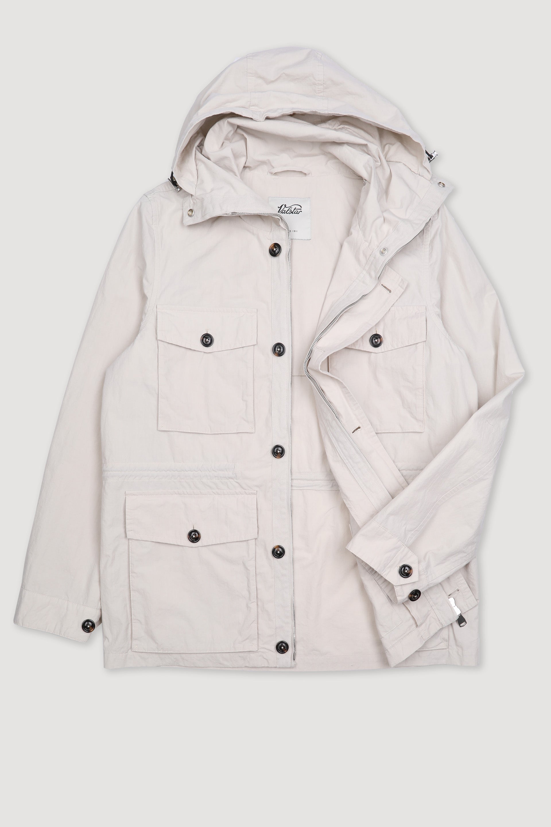 FIELD JACKET CAPPUCCIO ASCOMPARSA, SFODERATO, TESSUTO GIAPPONESE COTONE/NYLON WR, FINISSAGGIO VINTAGE - Ivory