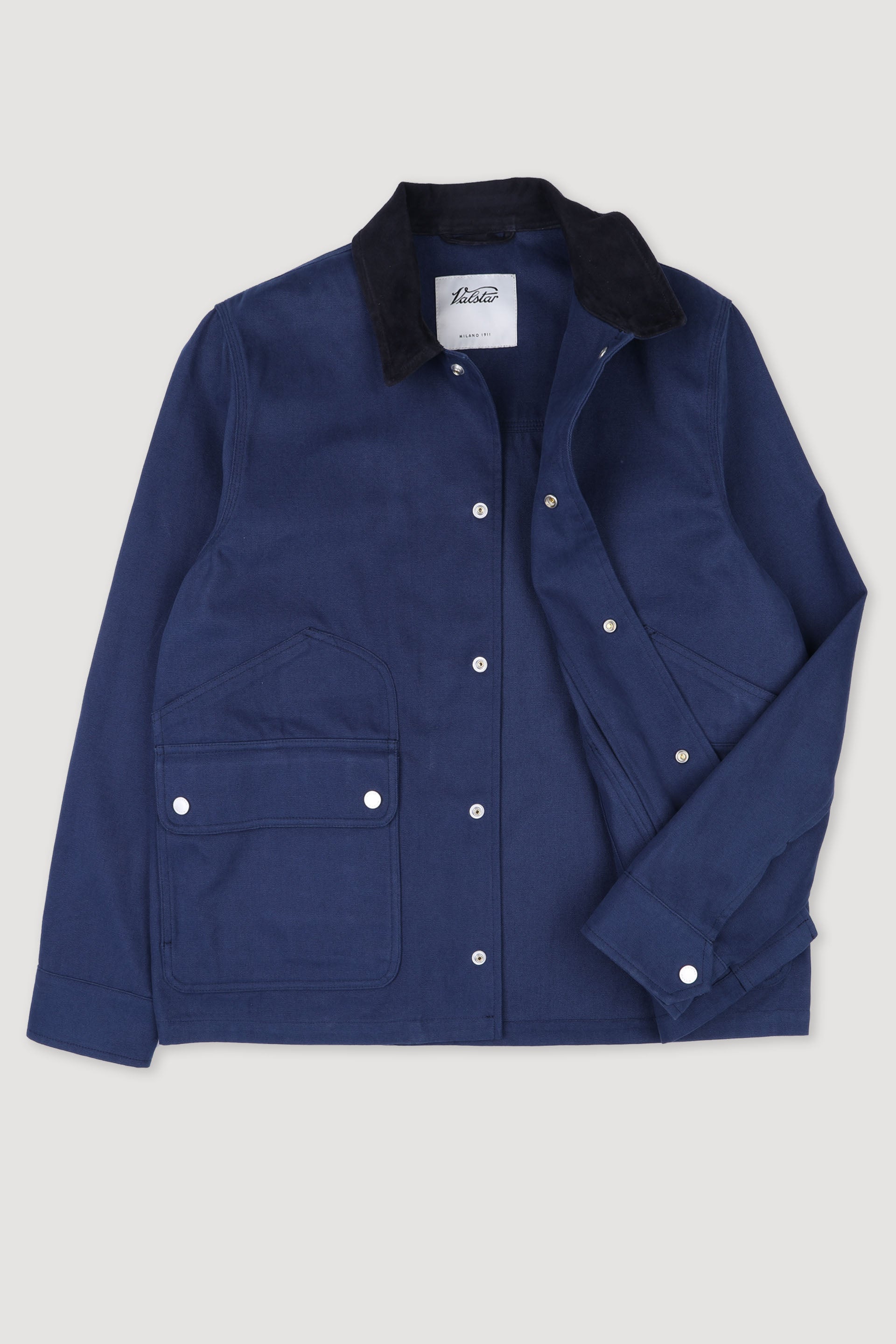 Valstar ネイビー ブルゾン　ジャケット Unlined work Jacket in cotton canvas with suede collar - Blue