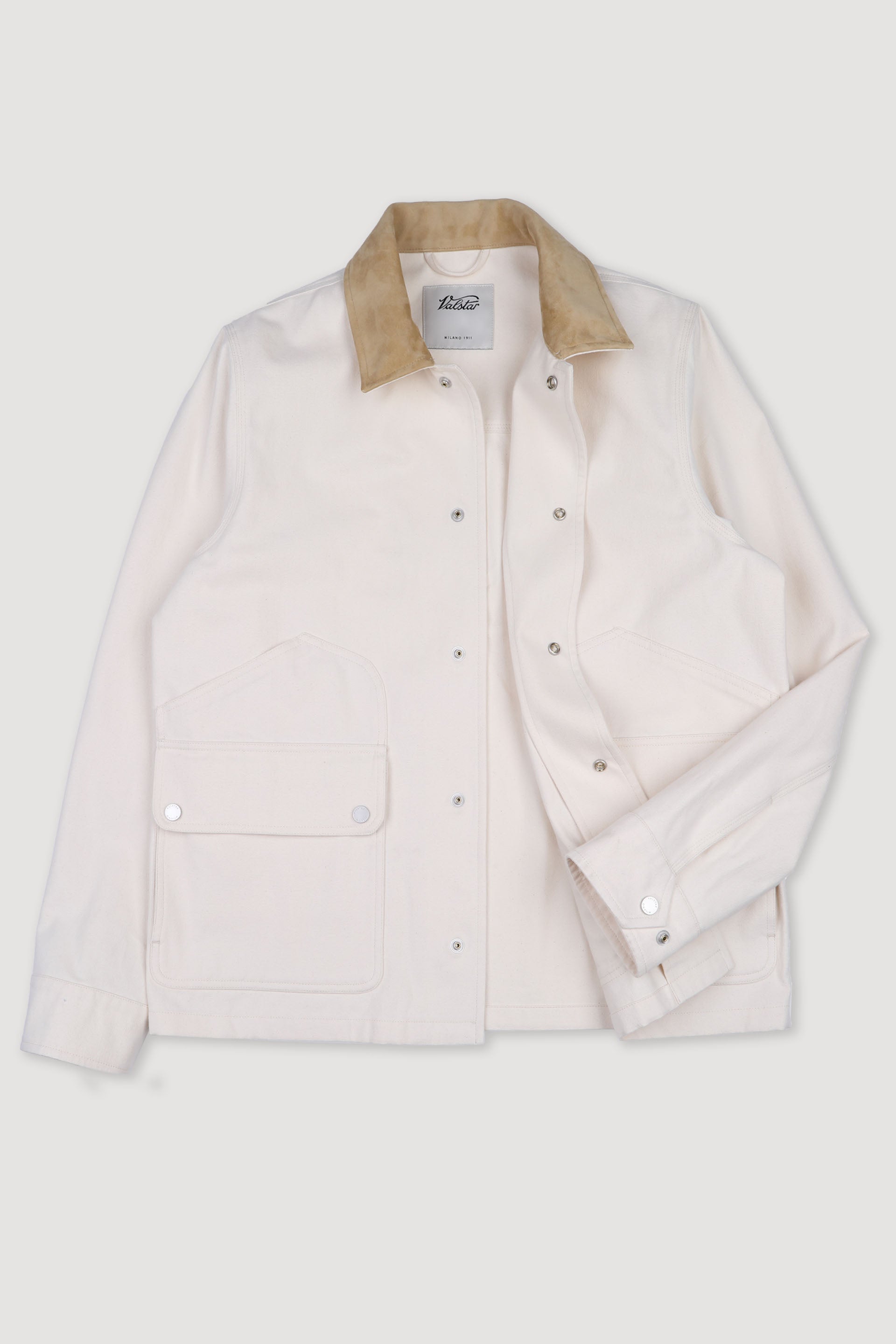 PETER WORK JACKET, SFODERATA, CANVAS DI COTONE - Avorio