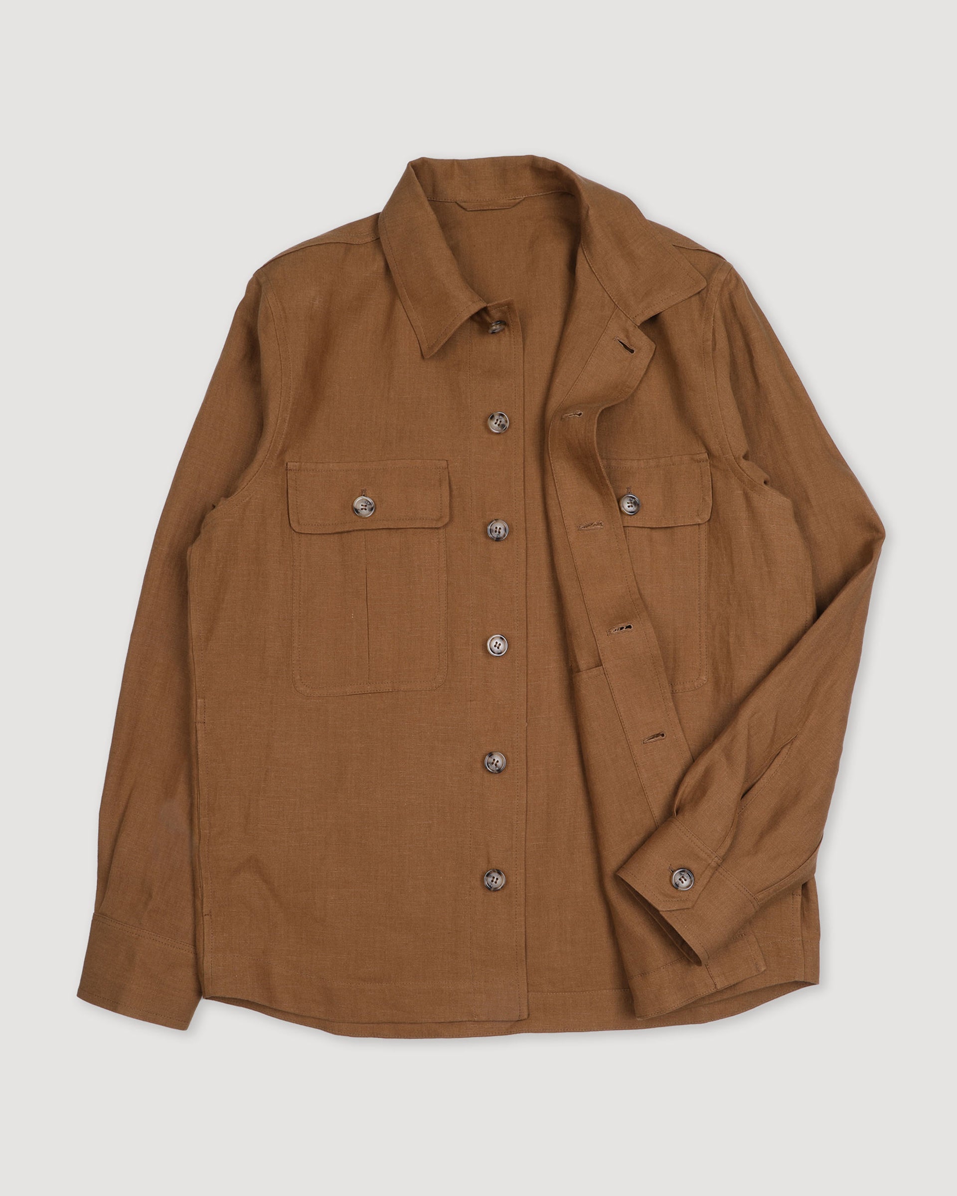 Overshirt Antonio in lino, sfoderata. Marrone - Cognac