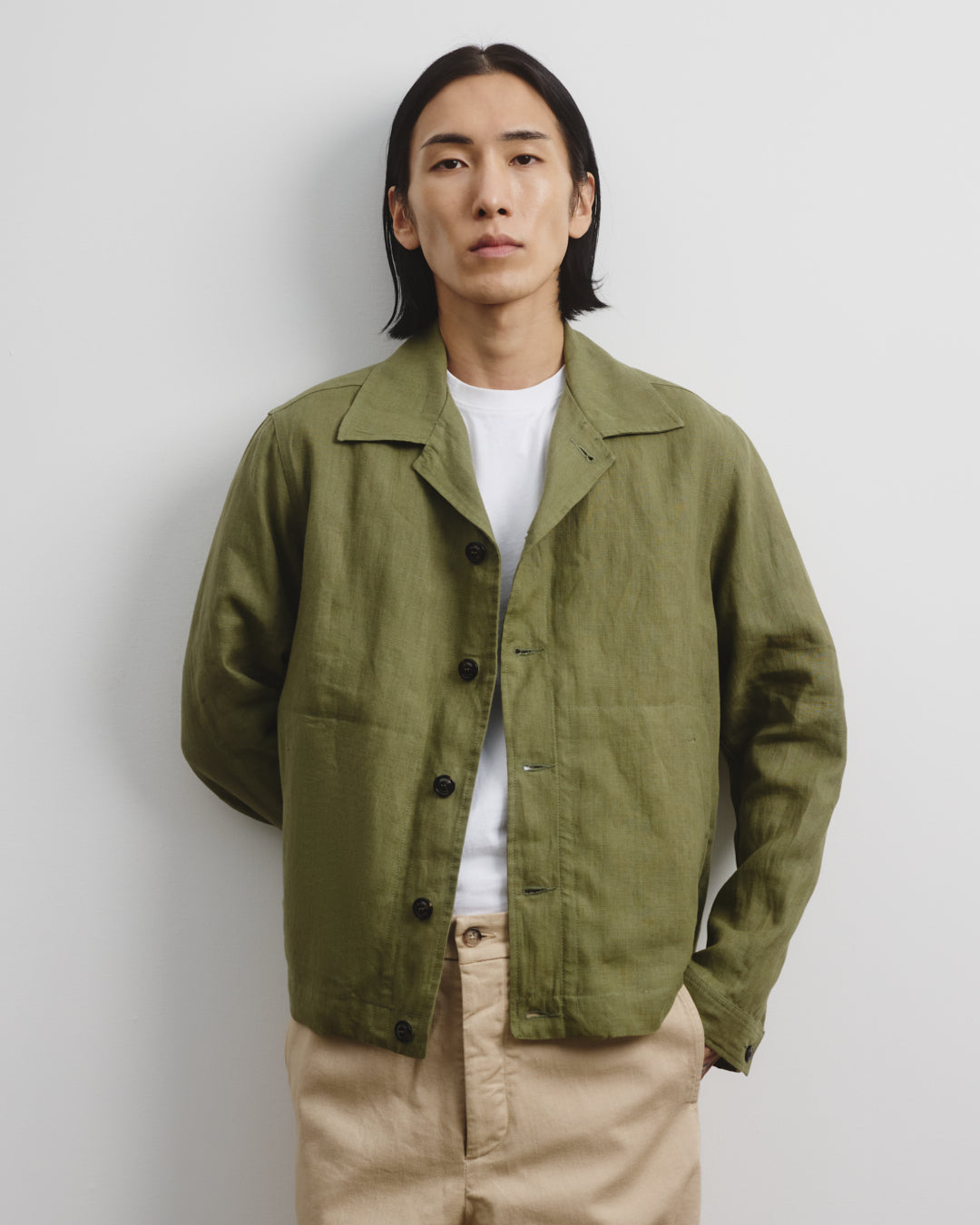 Mickey unlined coach jacket in linen - Fatigue green