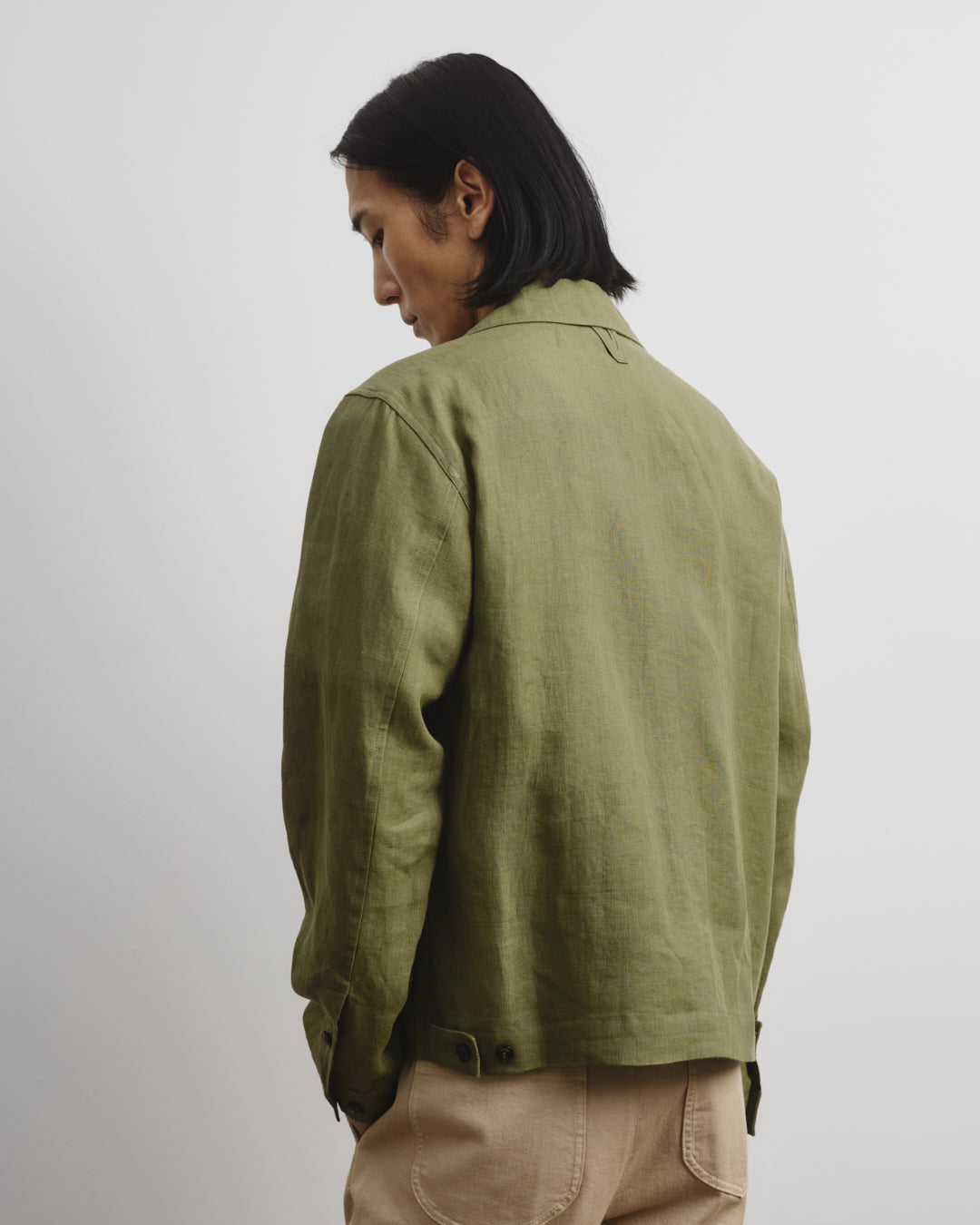 Coach jacket Mickie in lino, sfoderata, verde - Fatigue green