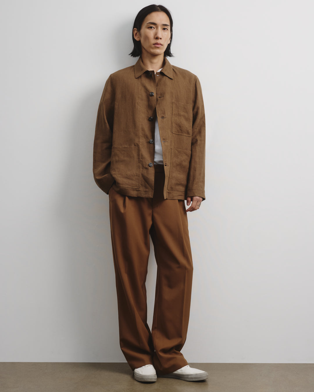 Work jacket Luke in lino, sfoderata. Marrone - Ghianda