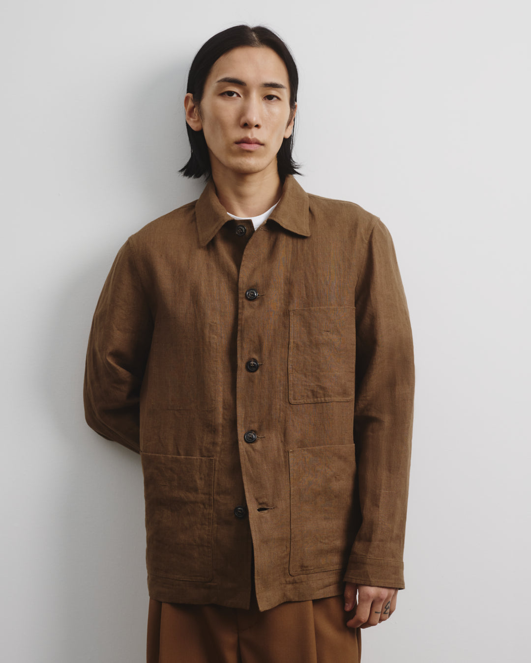 Work jacket Luke in lino, sfoderata. Marrone - Ghianda