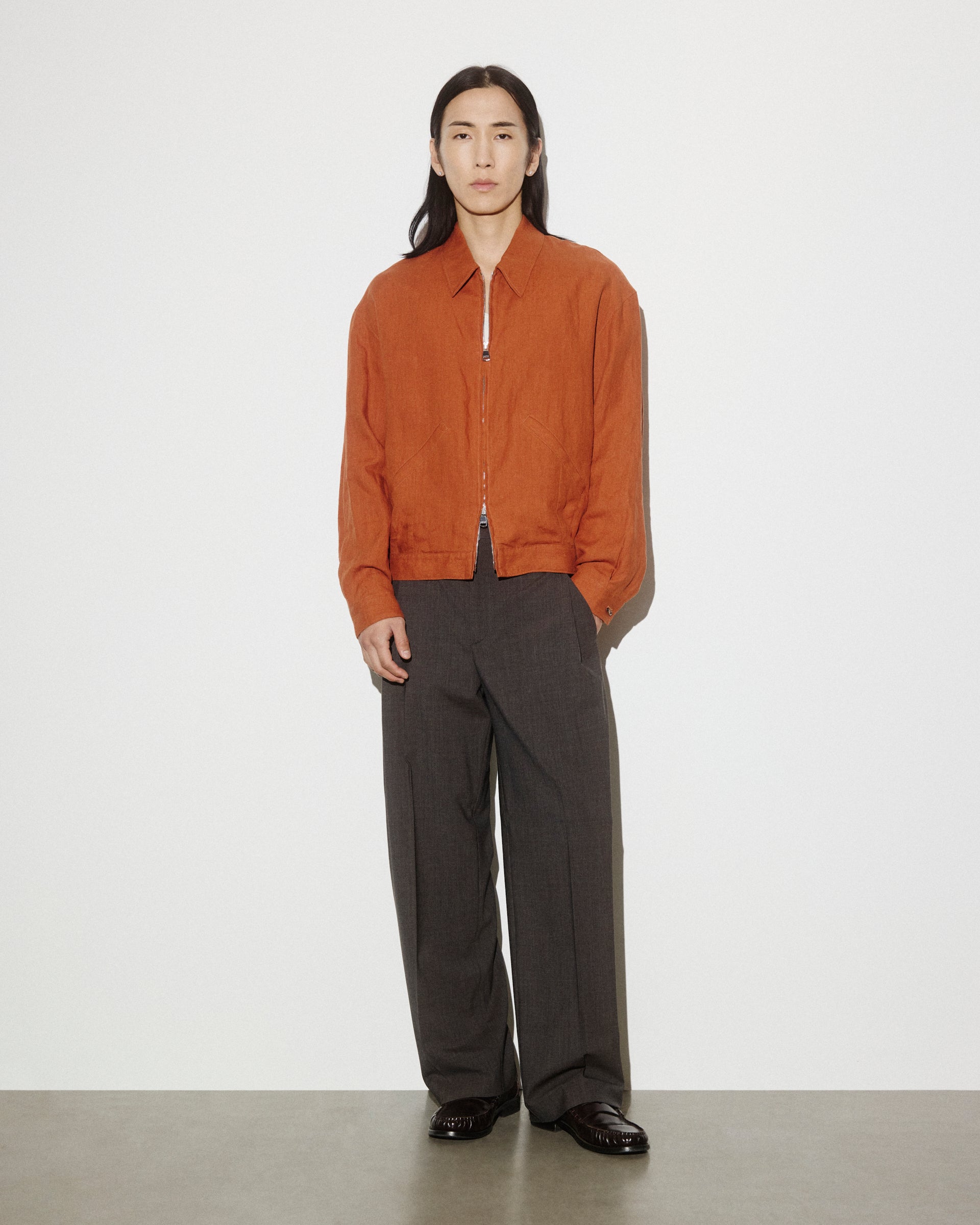 Giubbotto bomber Stan in puro lino. Arancione - Carota