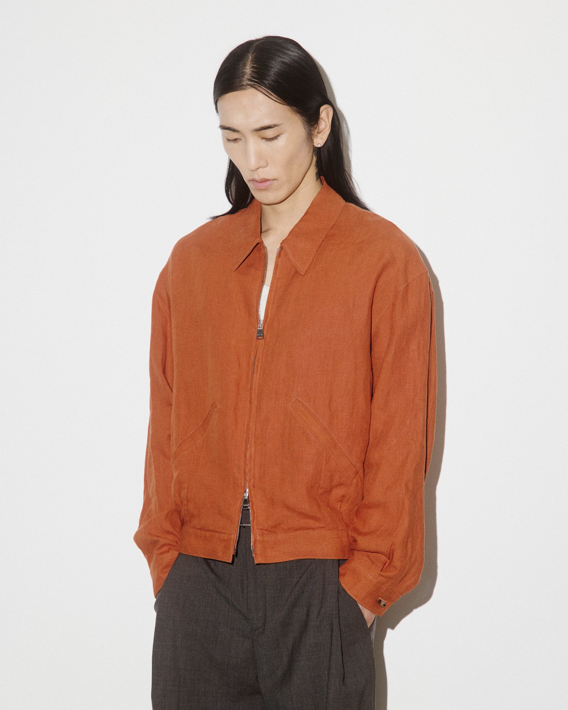 Giubbotto bomber Stan in puro lino. Arancione - Carota