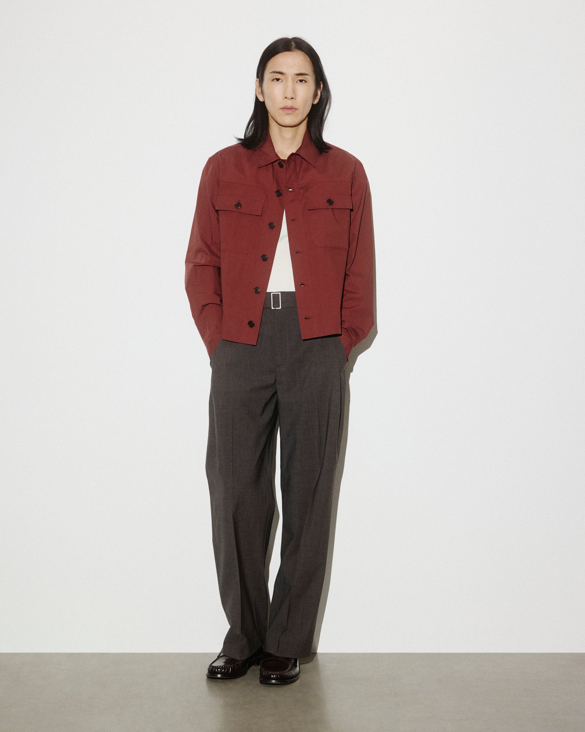 UOMO- OVERSHIRT JACKET CON BOTTONI IN TESSUTO POPELINE STRETCH, SFODERATO - Ruggine