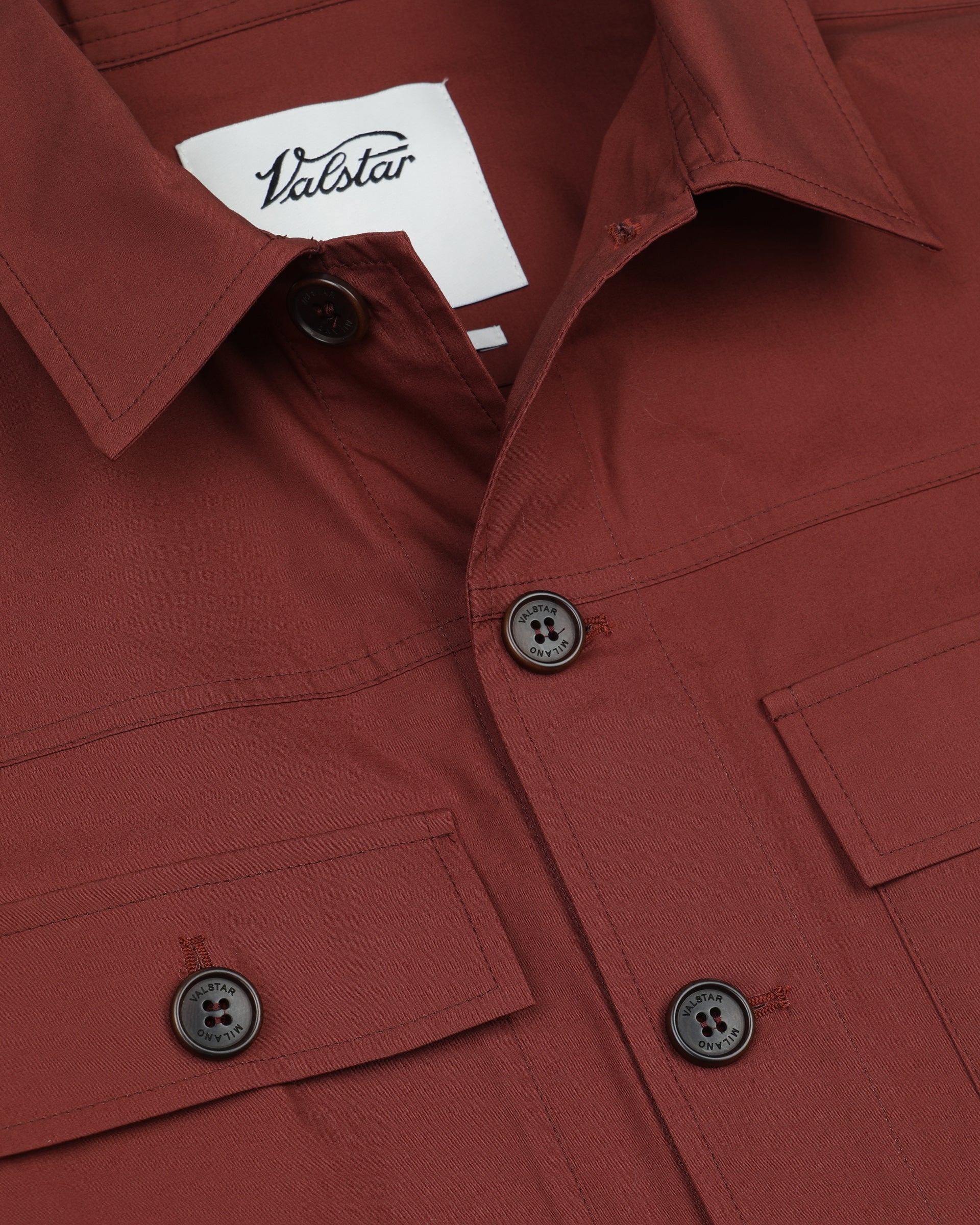 UOMO- OVERSHIRT JACKET CON BOTTONI IN TESSUTO POPELINE STRETCH, SFODERATO - Ruggine