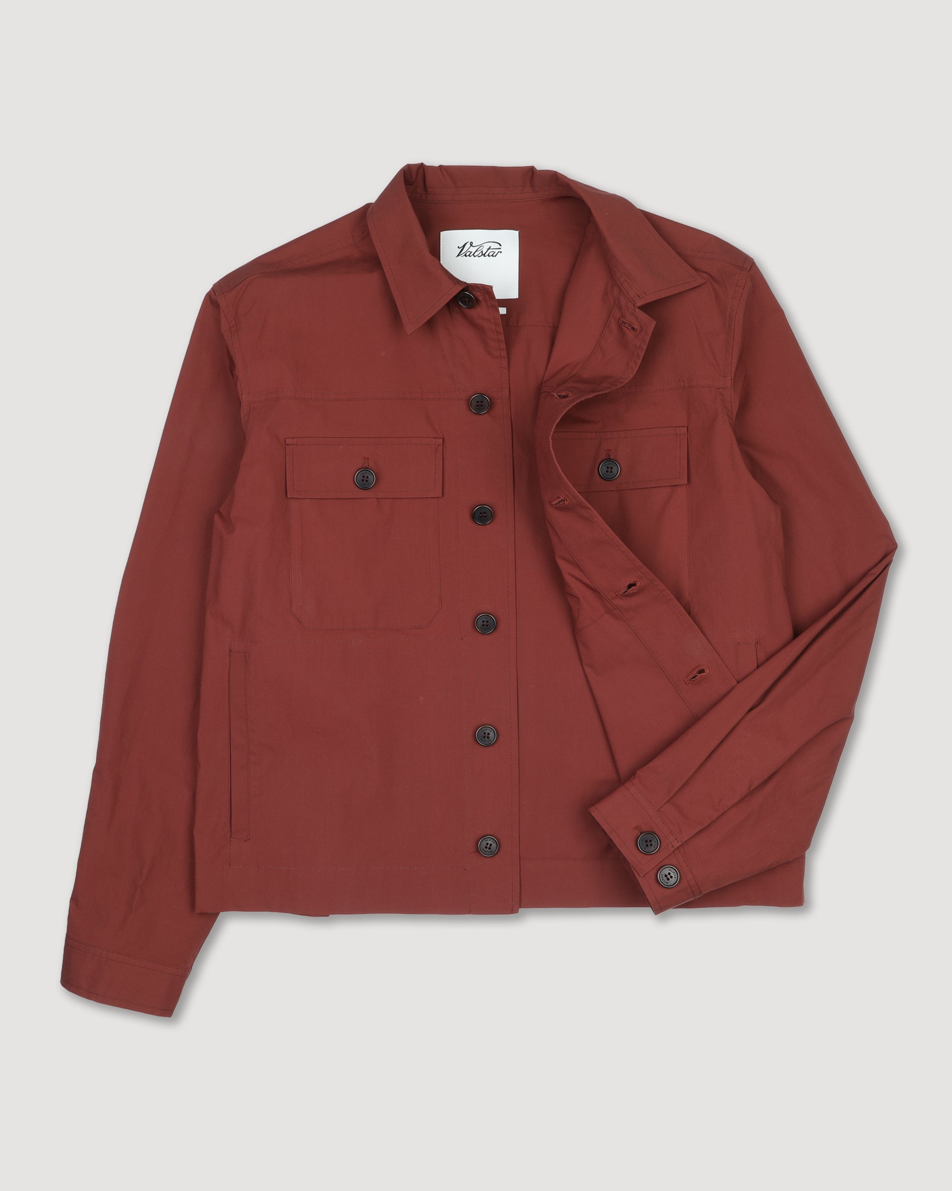 UOMO- OVERSHIRT JACKET CON BOTTONI IN TESSUTO POPELINE STRETCH, SFODERATO - Ruggine