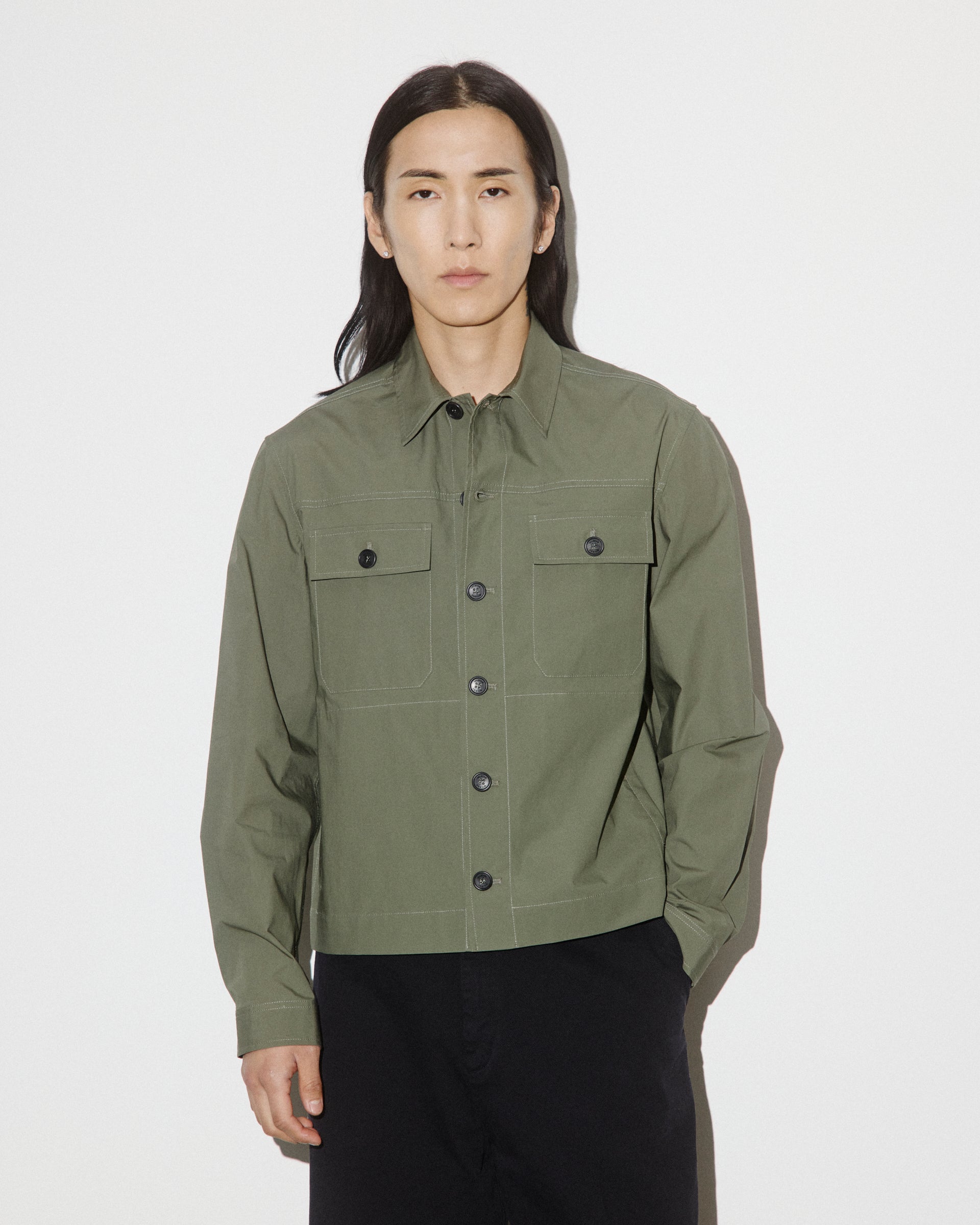 UOMO- OVERSHIRT JACKET CON BOTTONI IN TESSUTO POPELINE STRETCH, SFODERATO - Frantoio