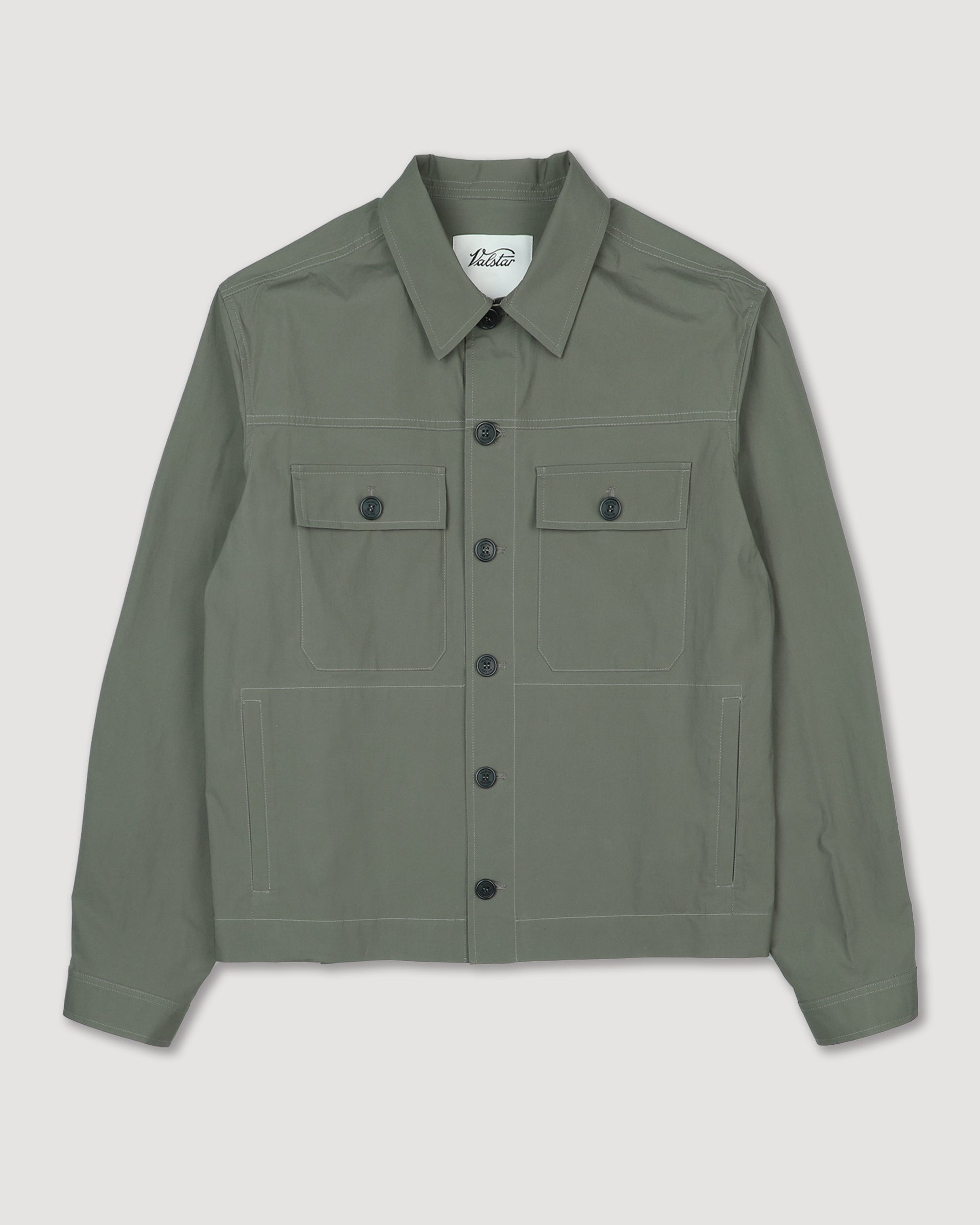 UOMO- OVERSHIRT JACKET CON BOTTONI IN TESSUTO POPELINE STRETCH, SFODERATO - Frantoio