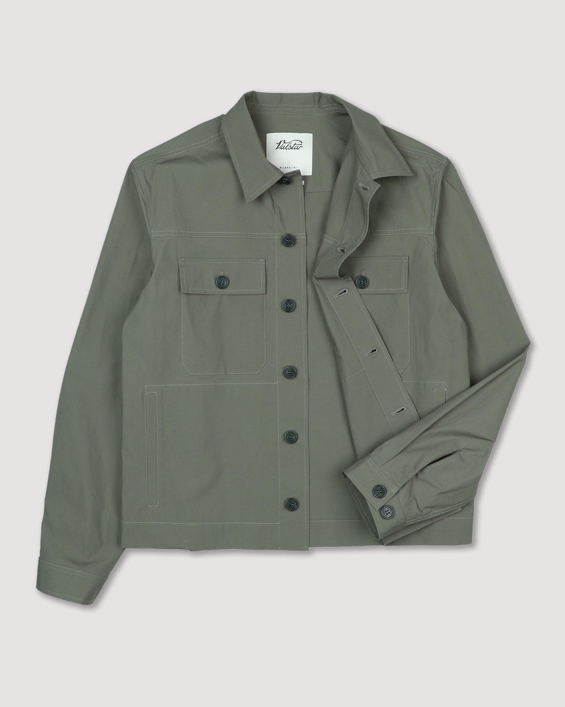 UOMO- OVERSHIRT JACKET CON BOTTONI IN TESSUTO POPELINE STRETCH, SFODERATO - Frantoio