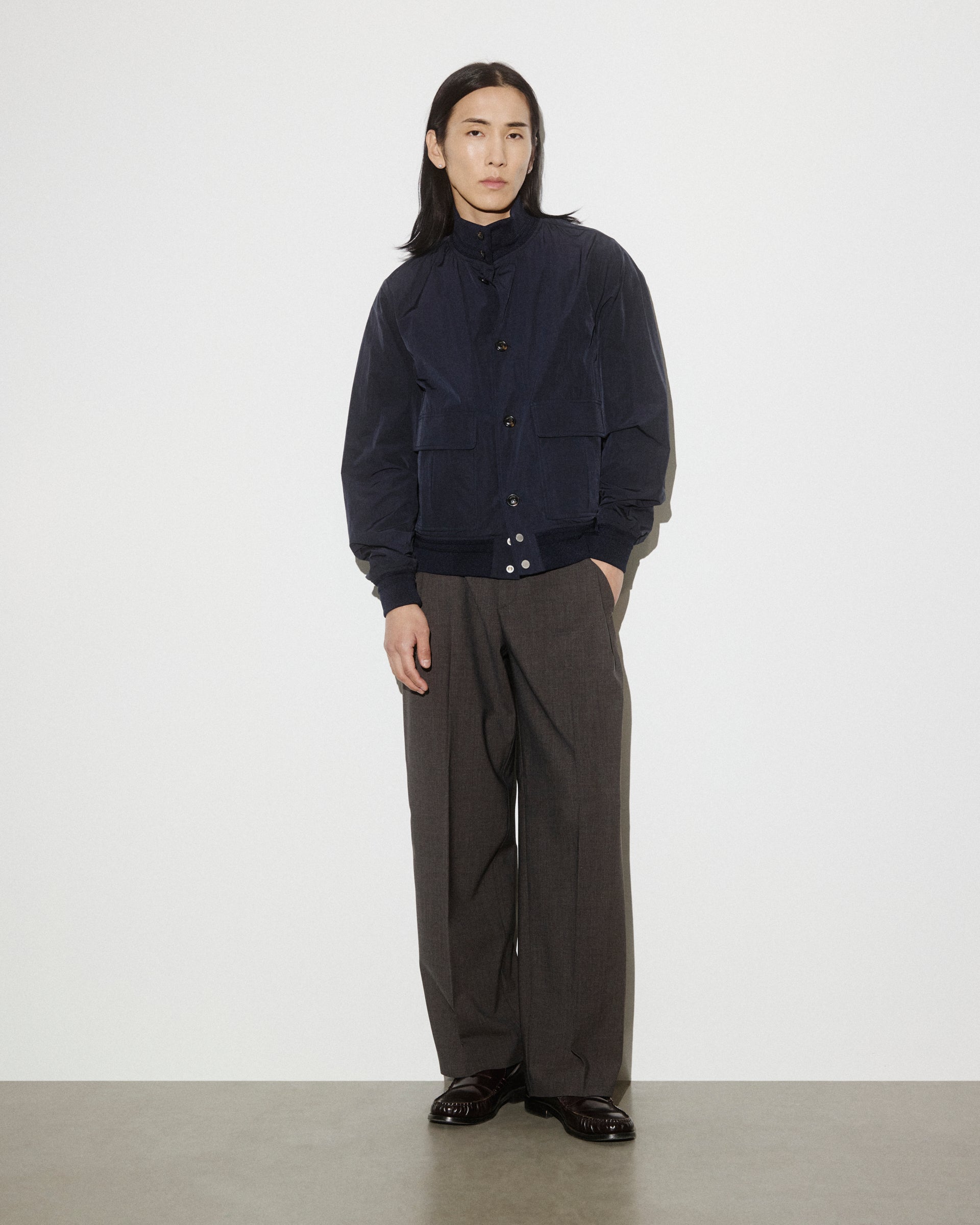 UOMO- GIUBBOTTO (VALSTARINO) COLLO ALTO CON BOTTONI E TASCHE APPLICATE IN TESSUTO COTONE/NYLON MANOPESCA WR, COLLO POLSI E FONDO IN RETTILINEA ,SFODERATO - Navy