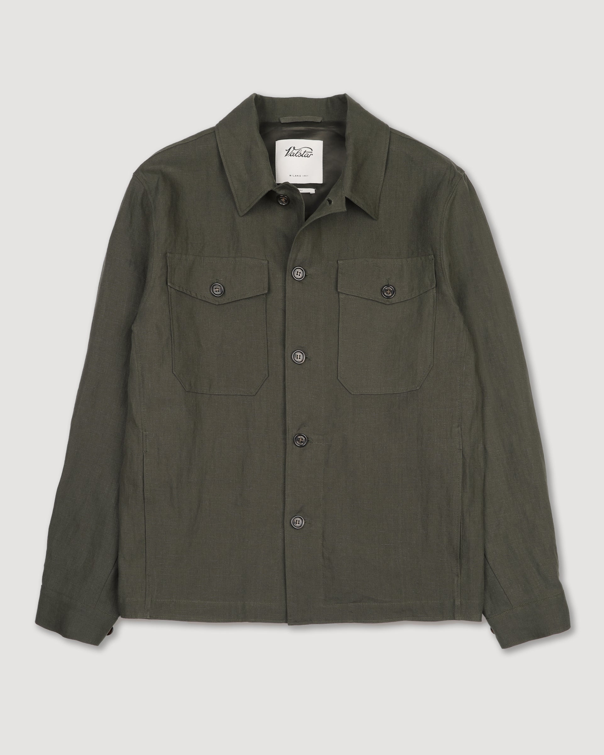 UOMO- OVERSHIRT CON BOTTONI IN TESSUTO LINO TINTO PEZZA, SFODERATA - Oliva