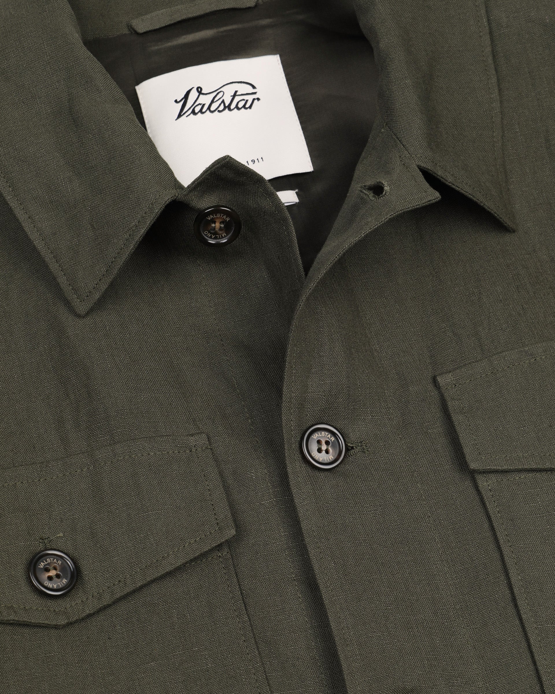 UOMO- OVERSHIRT CON BOTTONI IN TESSUTO LINO TINTO PEZZA, SFODERATA - Oliva