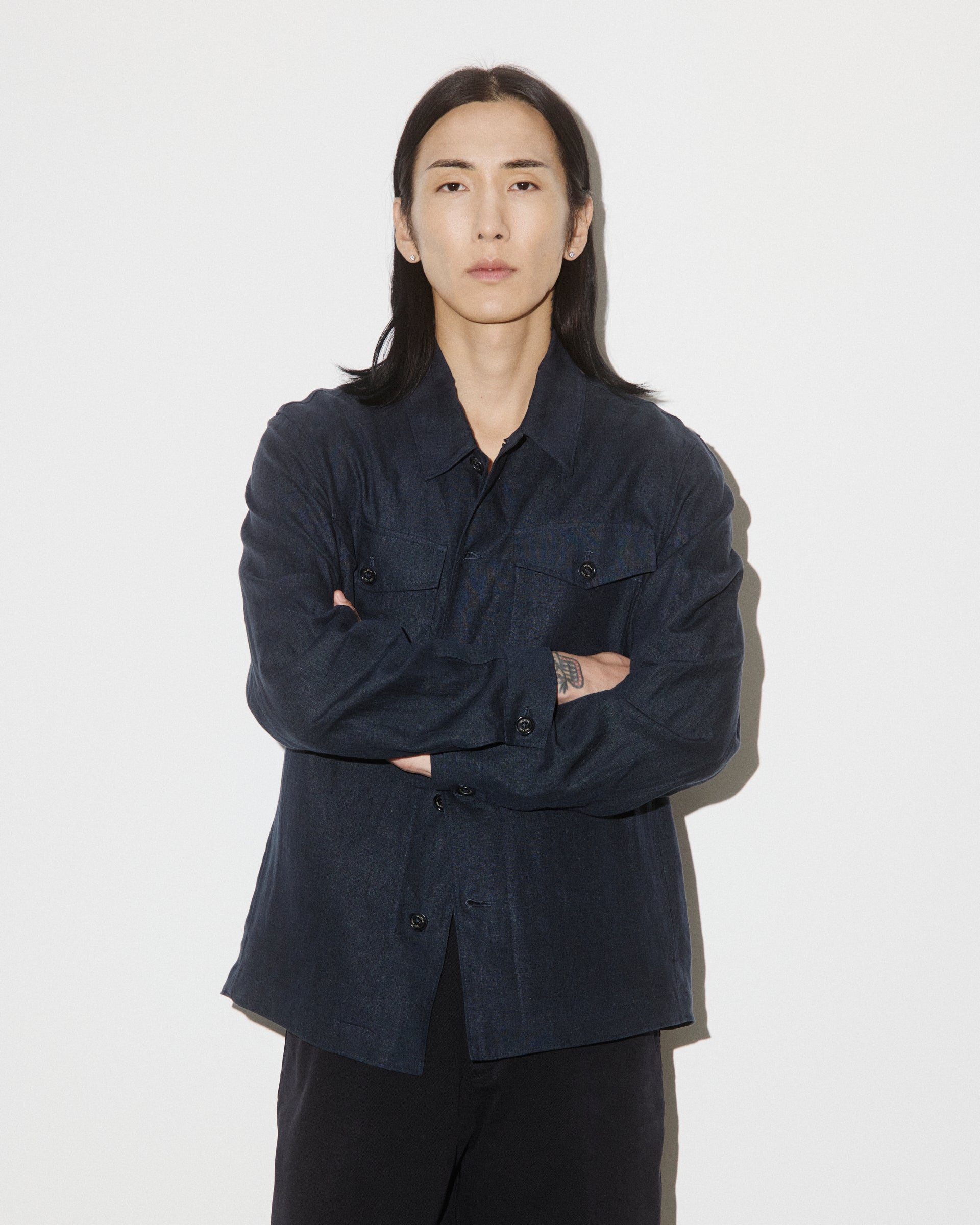 Overshirt Ayler in puro lino sfoderata - Blu notte