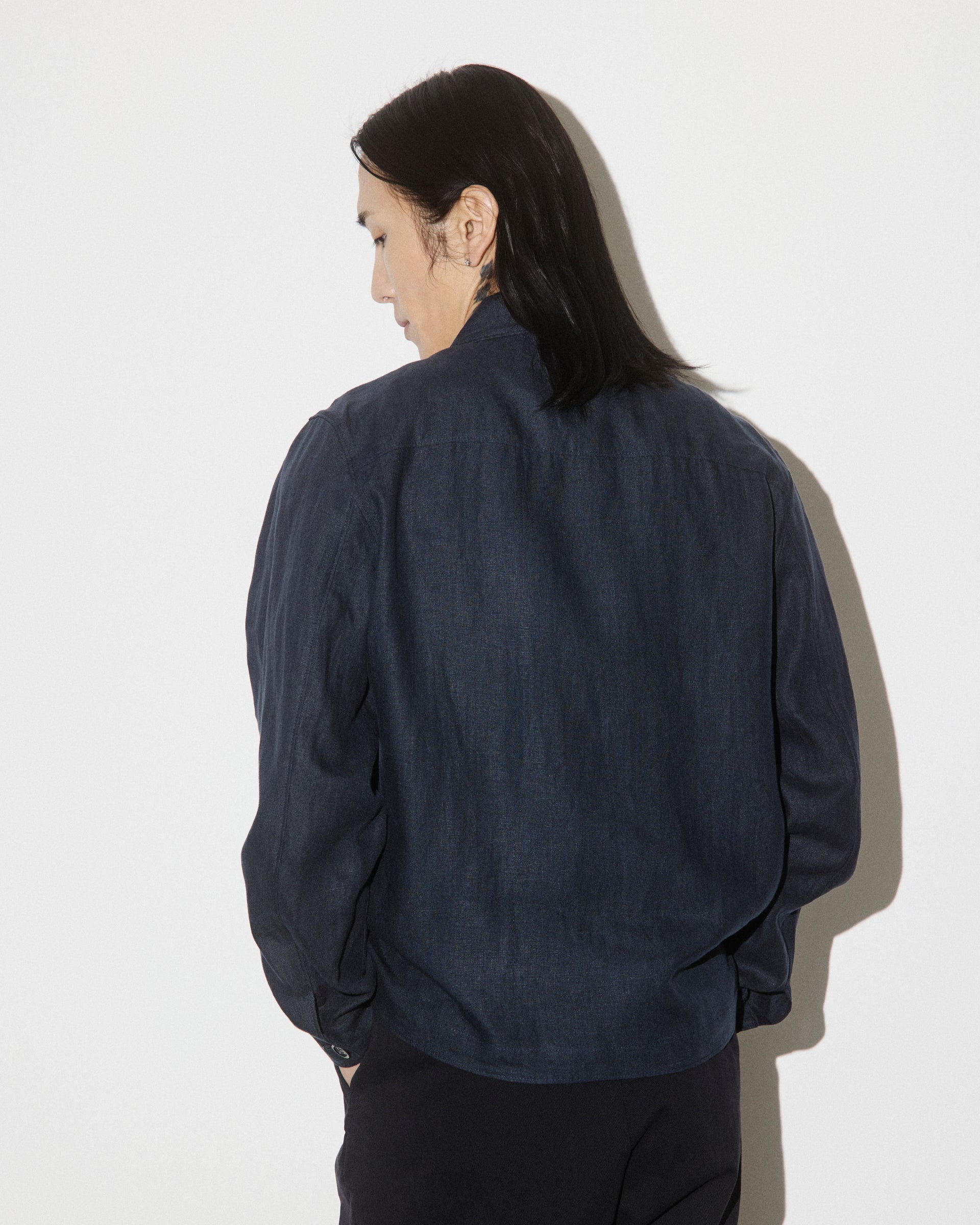 Overshirt Ayler in puro lino sfoderata - Blu notte