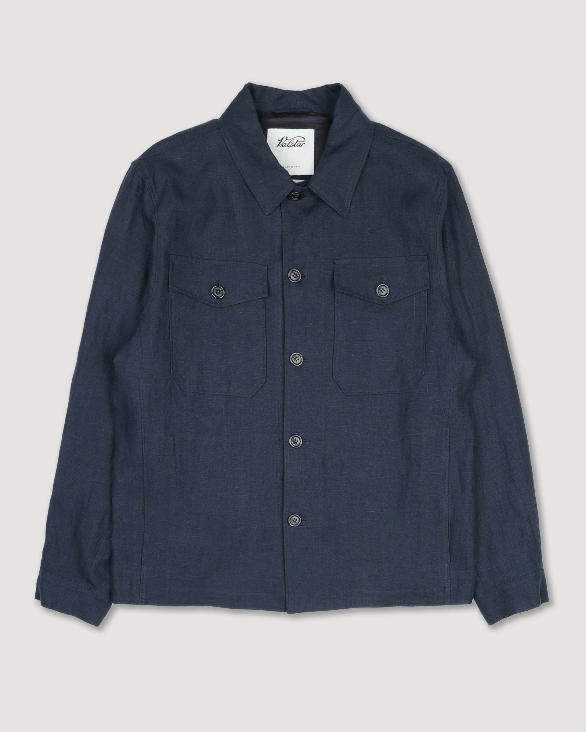 UOMO- OVERSHIRT CON BOTTONI IN TESSUTO LINO TINTO PEZZA, SFODERATA - Blu notte