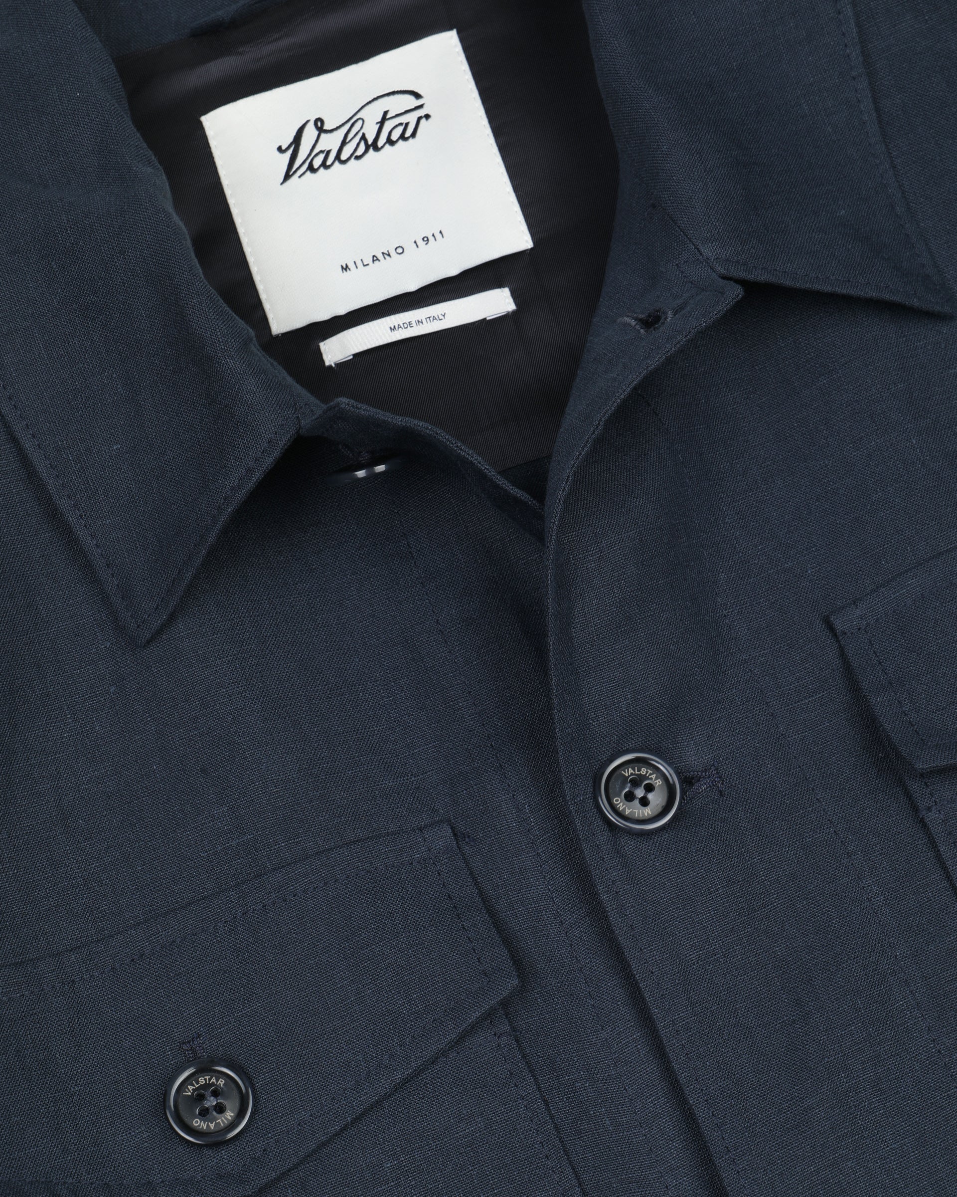 UOMO- OVERSHIRT CON BOTTONI IN TESSUTO LINO TINTO PEZZA, SFODERATA - Blu notte