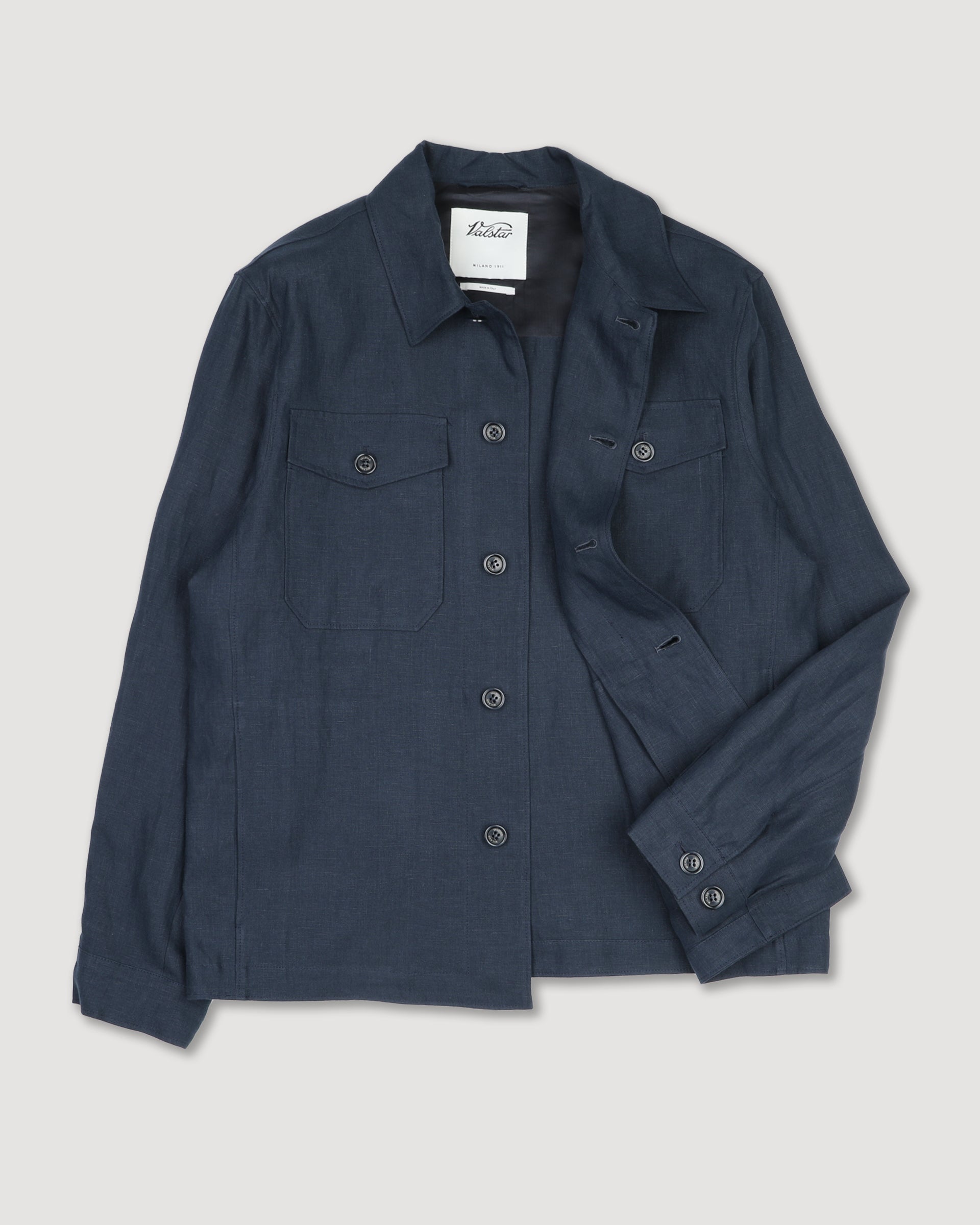 UOMO- OVERSHIRT CON BOTTONI IN TESSUTO LINO TINTO PEZZA, SFODERATA - Blu notte