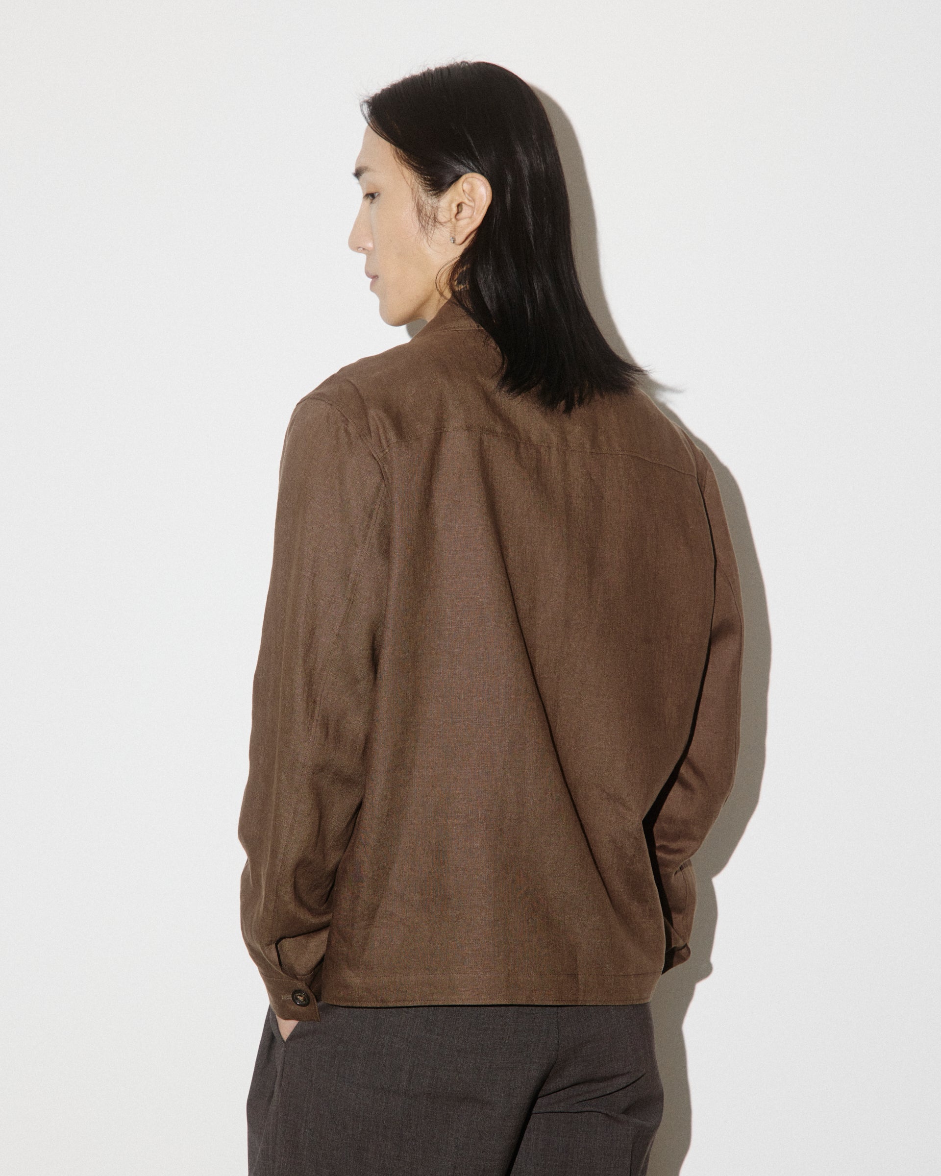 UOMO- OVERSHIRT CON BOTTONI IN TESSUTO LINO TINTO PEZZA, SFODERATA - Caramello