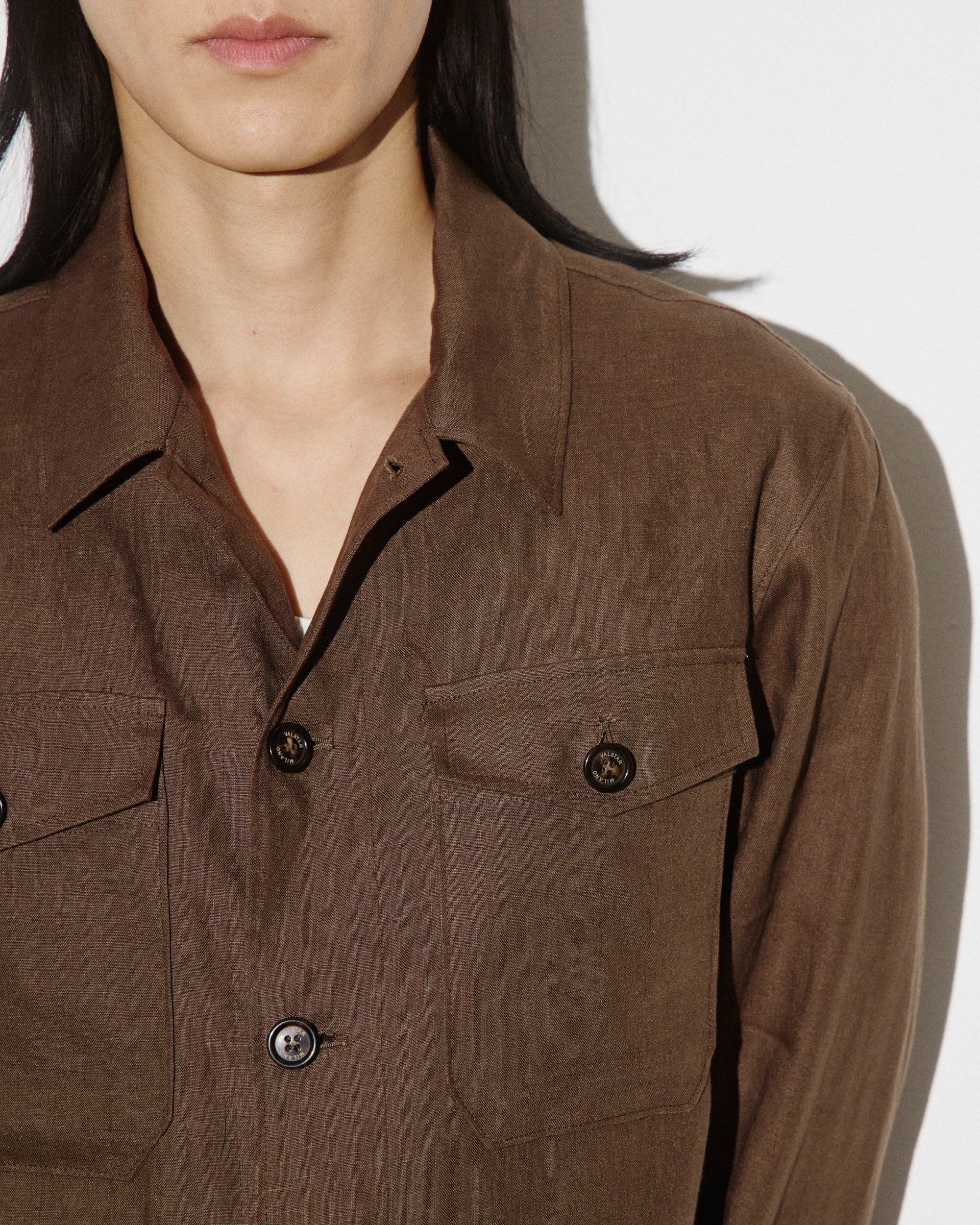 UOMO- OVERSHIRT CON BOTTONI IN TESSUTO LINO TINTO PEZZA, SFODERATA - Caramello