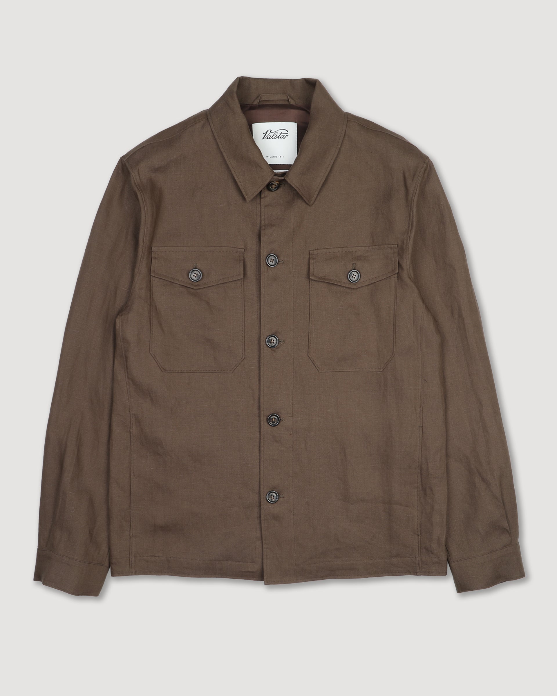 UOMO- OVERSHIRT CON BOTTONI IN TESSUTO LINO TINTO PEZZA, SFODERATA - Caramello