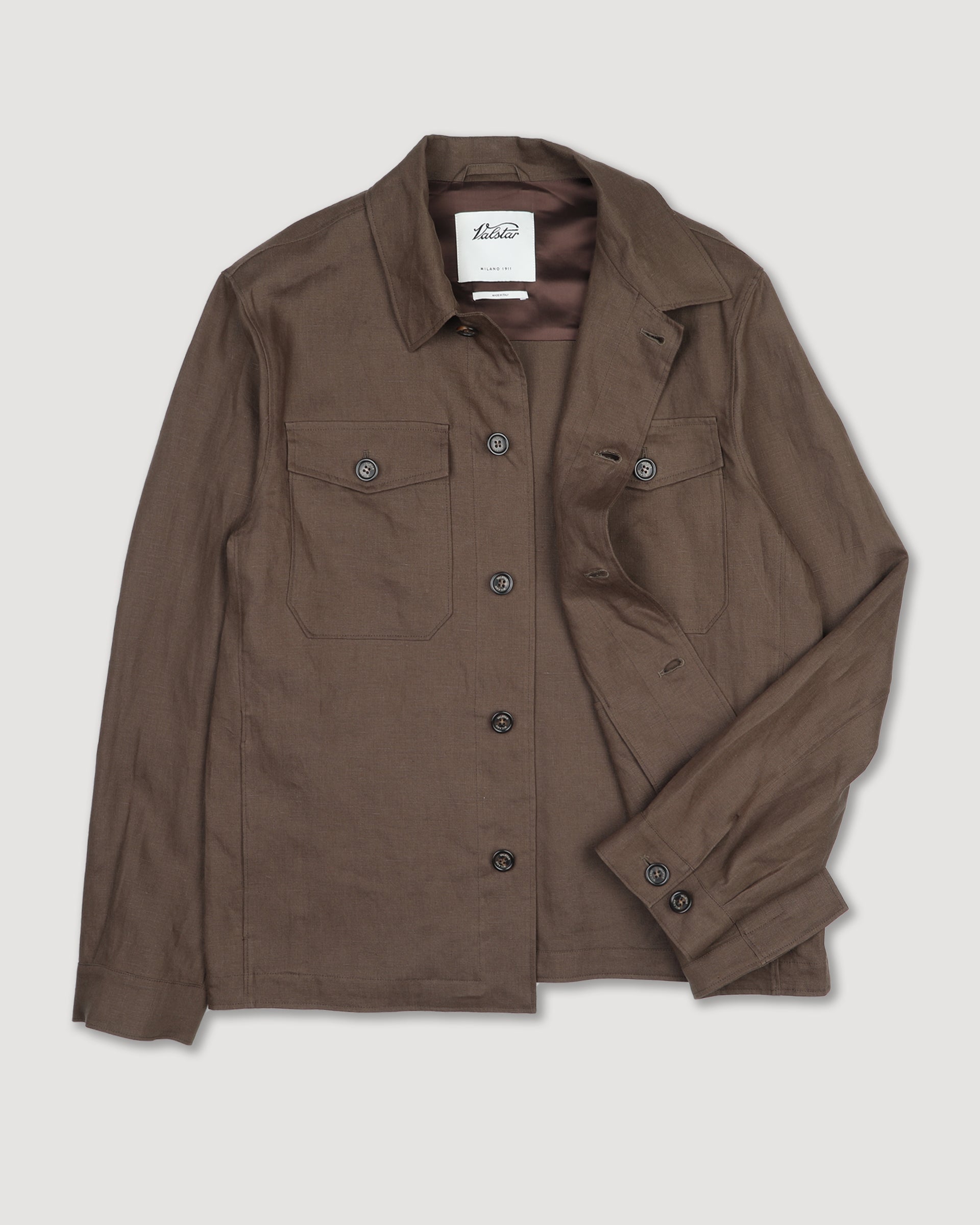 UOMO- OVERSHIRT CON BOTTONI IN TESSUTO LINO TINTO PEZZA, SFODERATA - Caramello